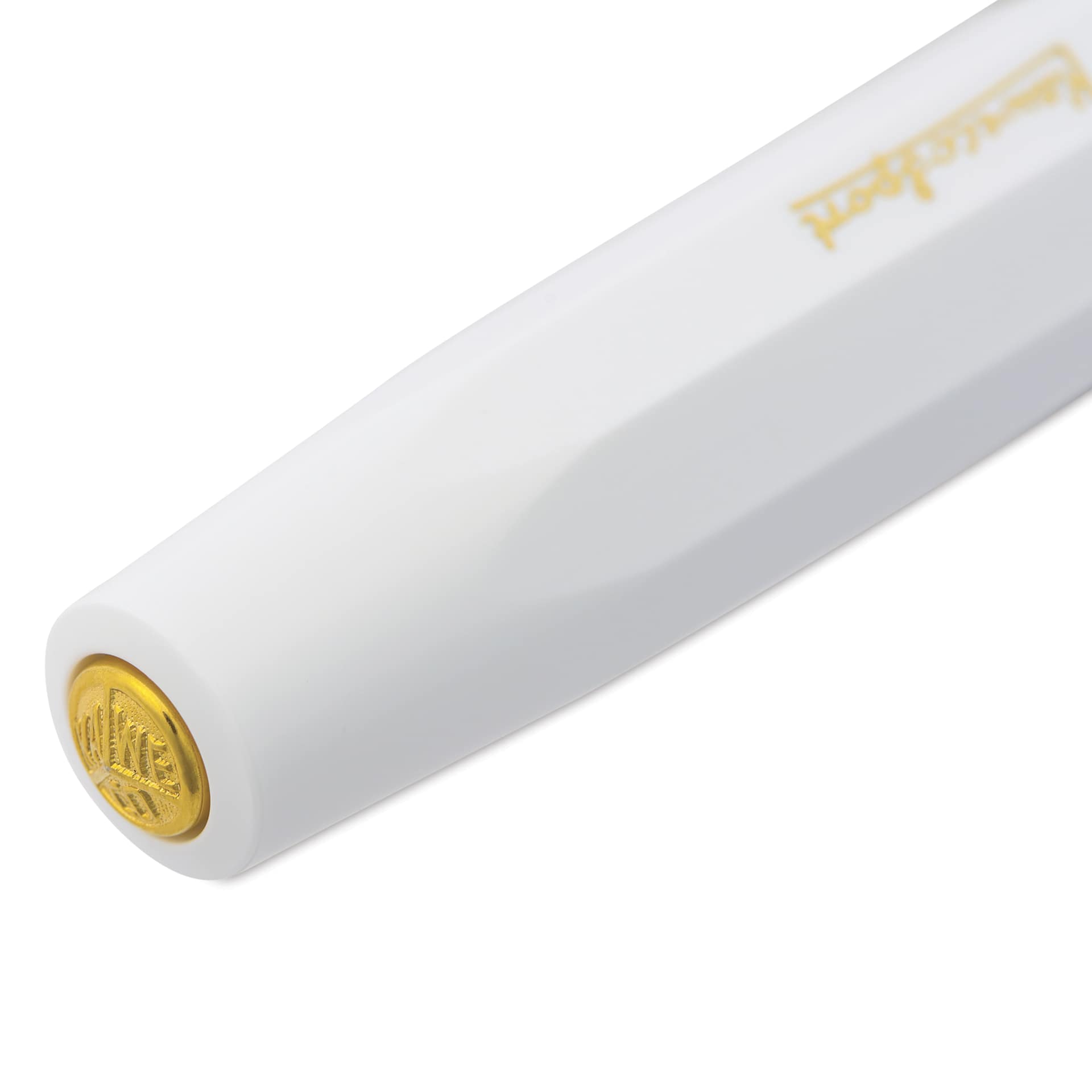 Kaweco Classic Sport Fountain Pen - White, Broad, close-up of the brand's seal on the cap