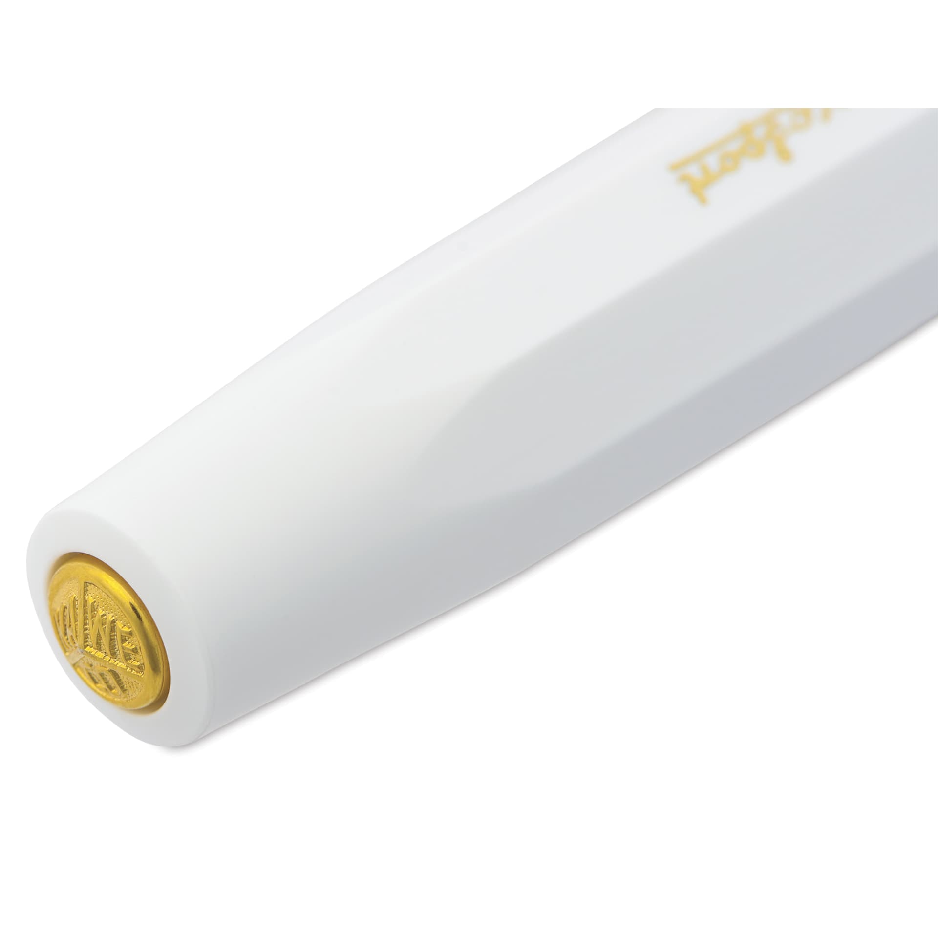 Kaweco Classic Sport Fountain Pen - White, Extra-Broad, close-up of the brand's seal on the cap 