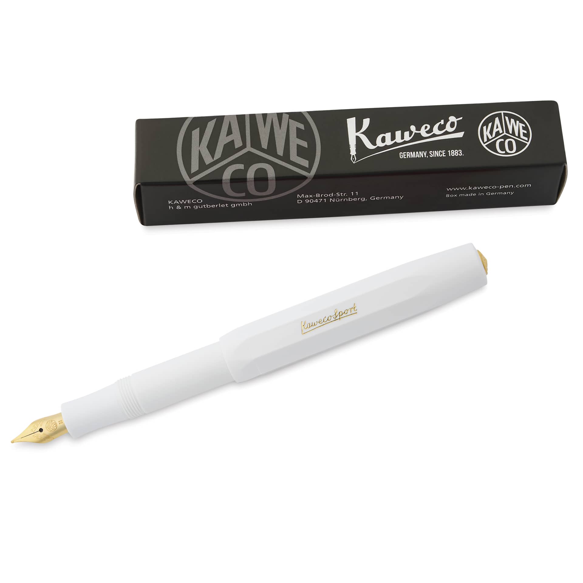 Kaweco Classic Sport Fountain Pen - White, Medium, pen next to the packaging