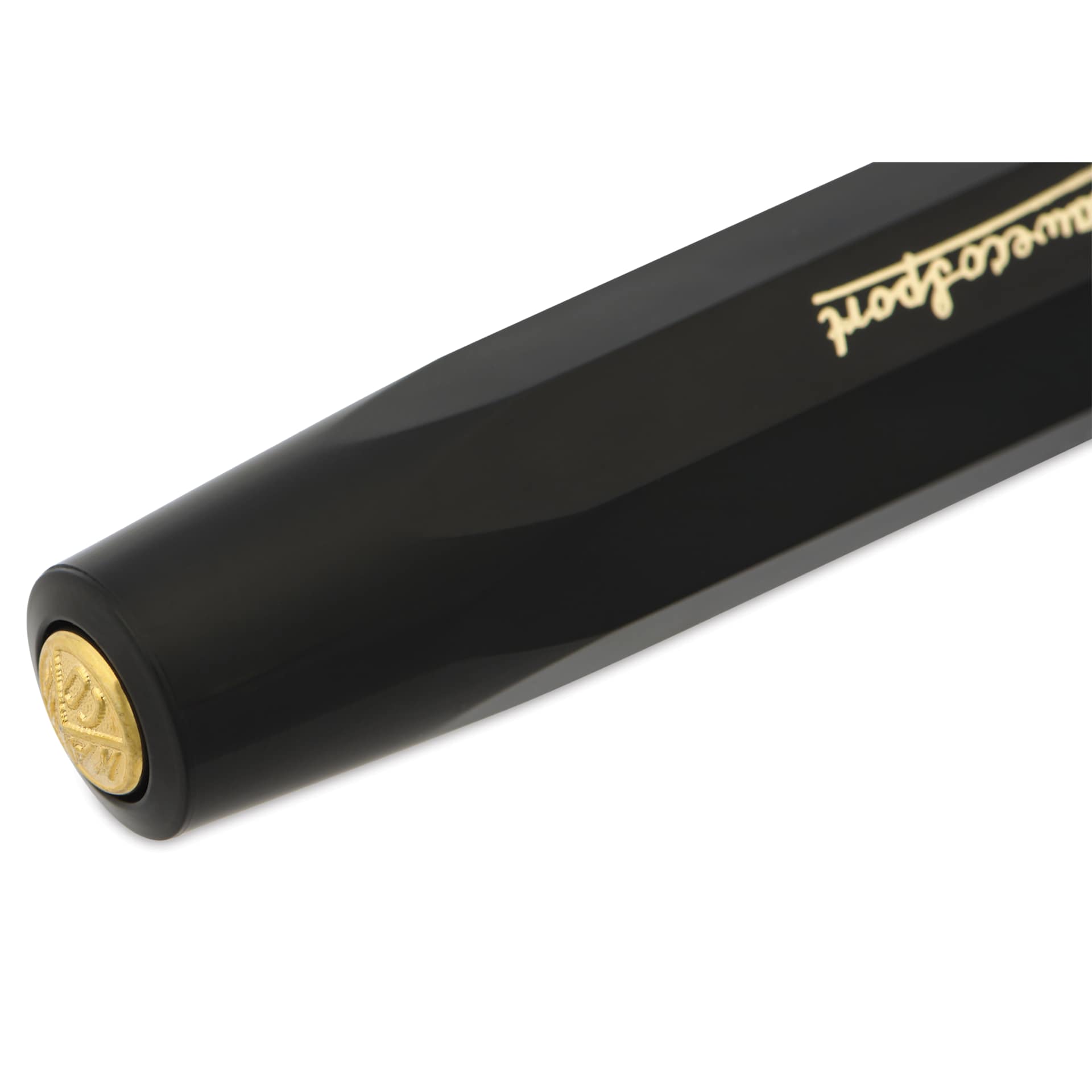 Kaweco Classic Sport Fountain Pen - Black, Extra-Broad, close-up of the brand's seal on cap