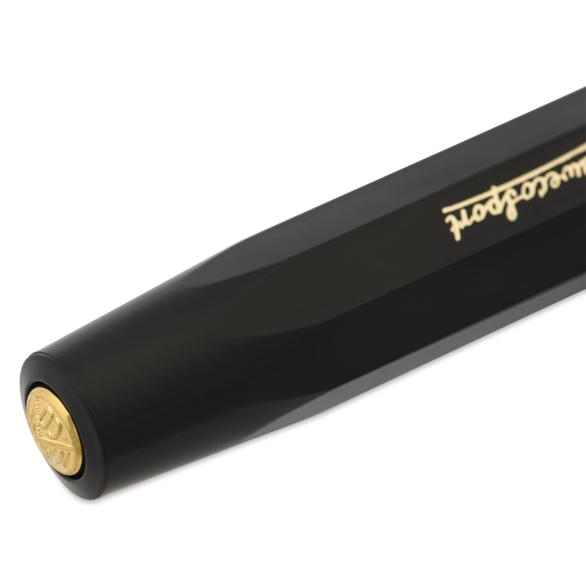 Kaweco Classic Sport Fountain Pen - Black, Extra-Fine. close-up of the brand's seal on cap