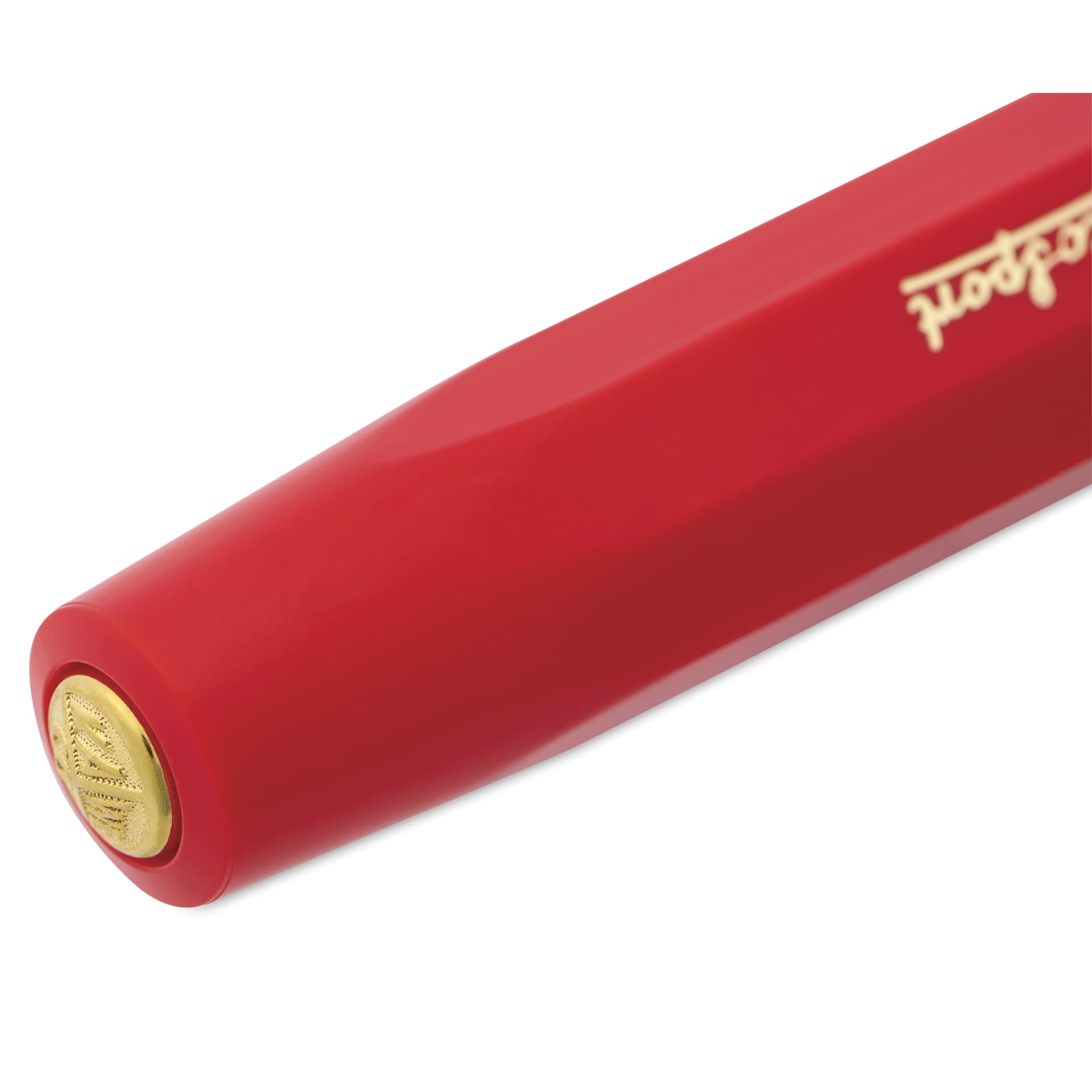Kaweco Classic Sport Fountain Pen - Red, Extra-Fine, close-up of the brand's seal on the cap