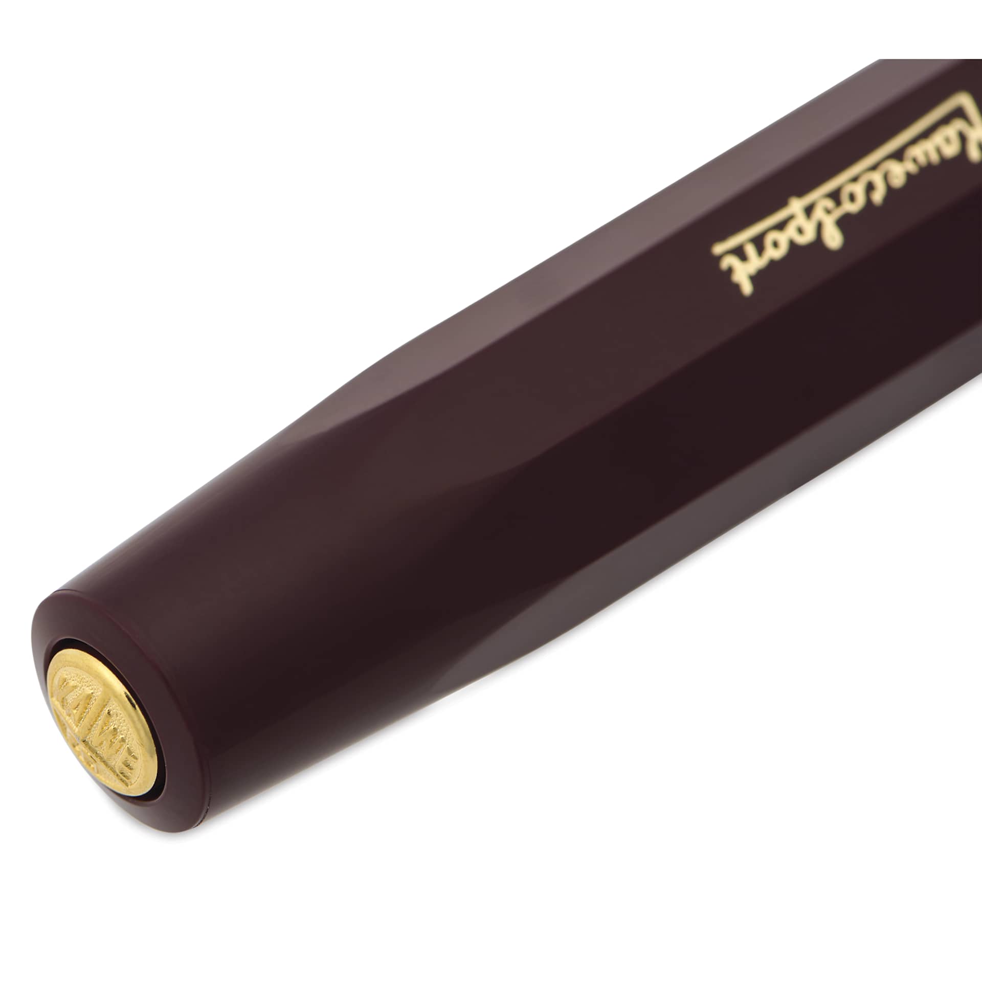 Kaweco Classic Sport Fountain Pen - Bordeaux, Fine, close-up of the brand's seal on cap
