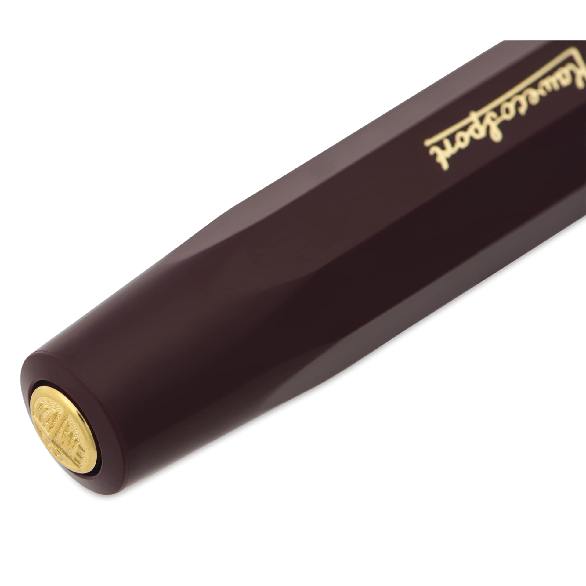 Kaweco Classic Sport Fountain Pen - Bordeaux, Extra-Fine, close-up of the brand's seal on cap