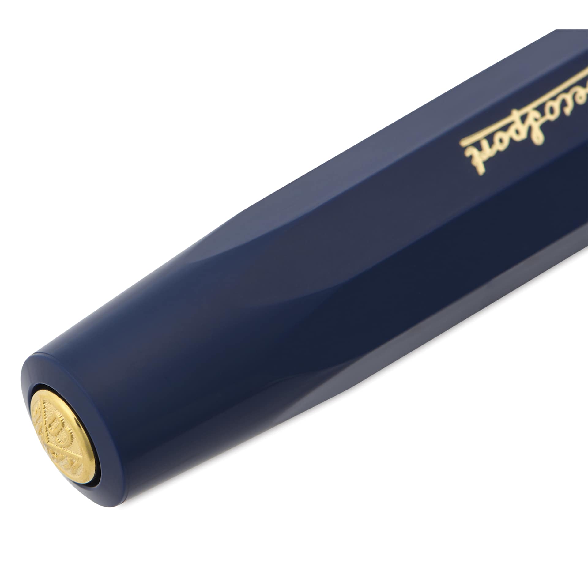 Kaweco Classic Sport Fountain Pen - Navy, Fine, close-up of the brand's seal on the cap