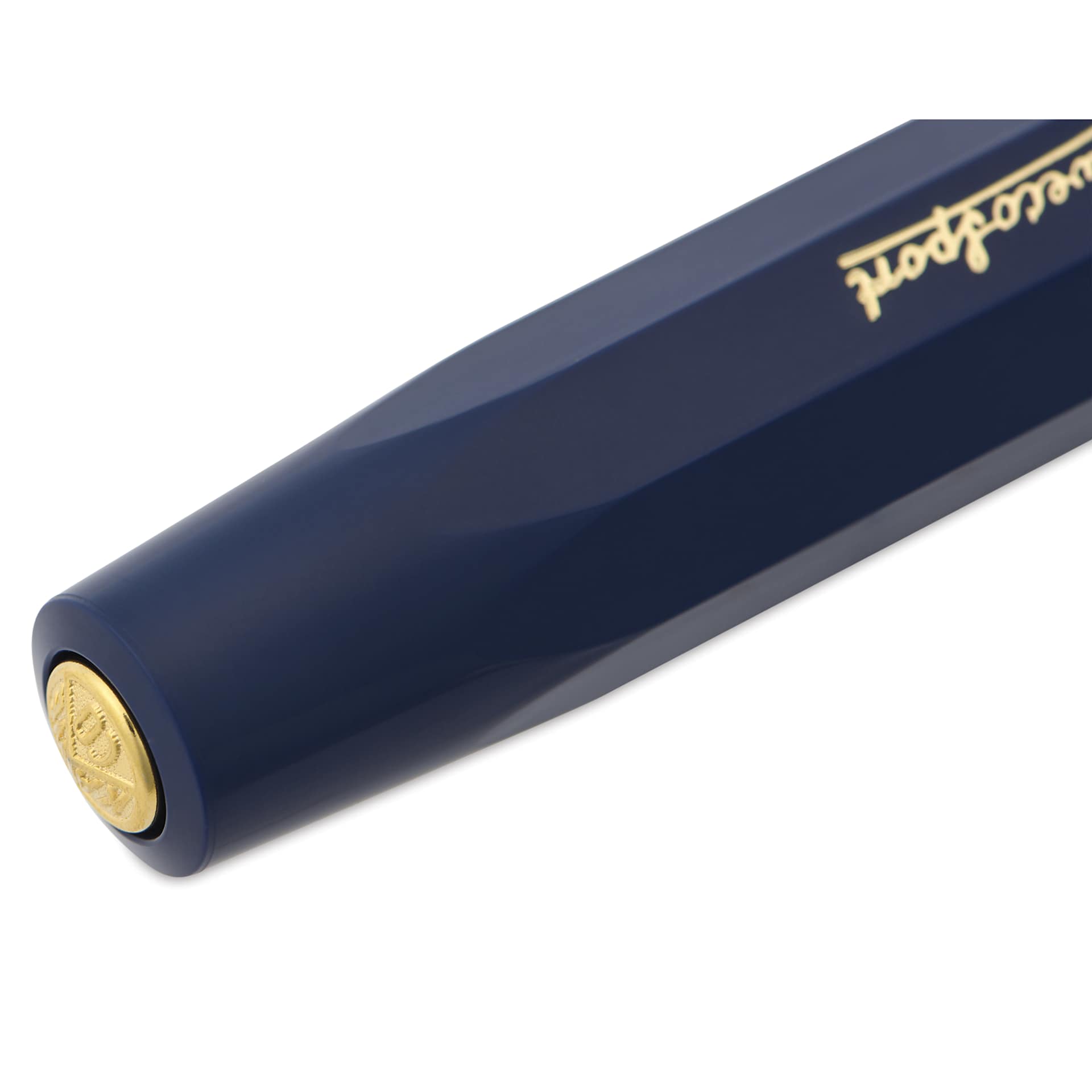 Kaweco Classic Sport Fountain Pen - Navy, Medium, close-up of the brand's seal on the cap