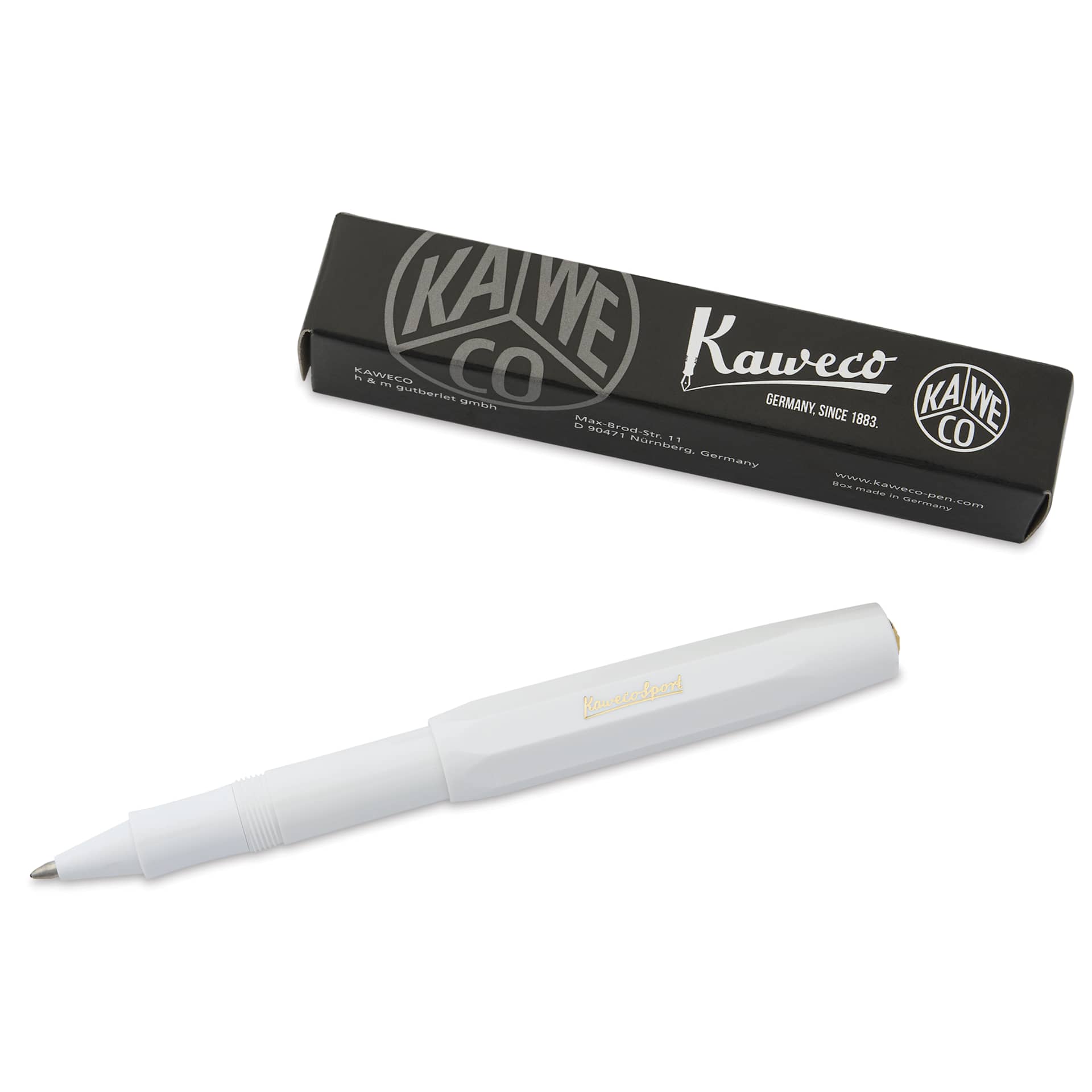 Kaweco Classic Sport Rollerball Pen - White, pen next to the packaging