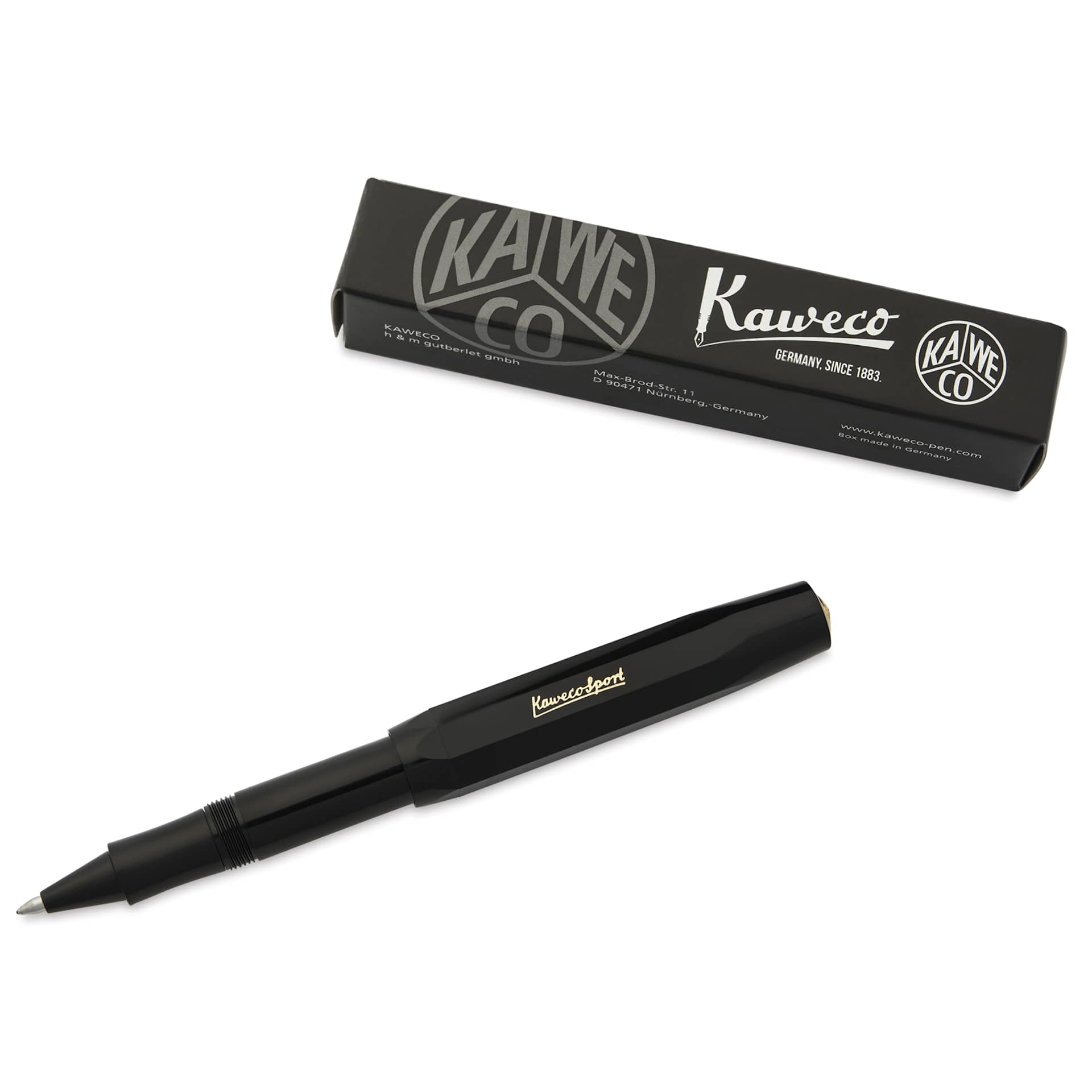 Kaweco Classic Sport Rollerball Pen - Black, pen next to the packaging