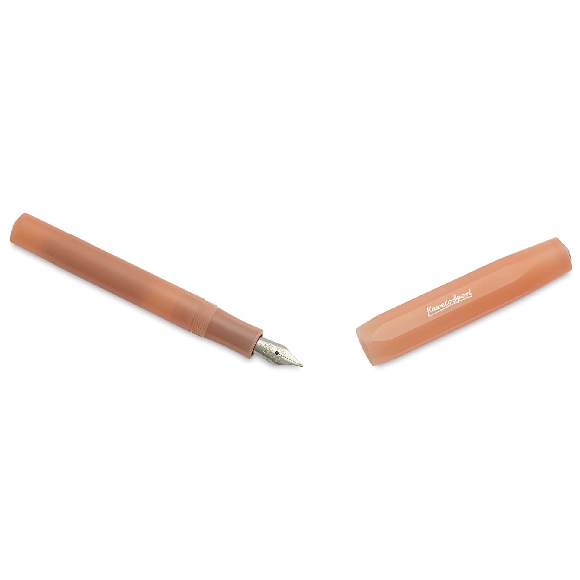 Kaweco Frosted Sport Fountain Pen - Soft Mandarin, Broad, cap removed