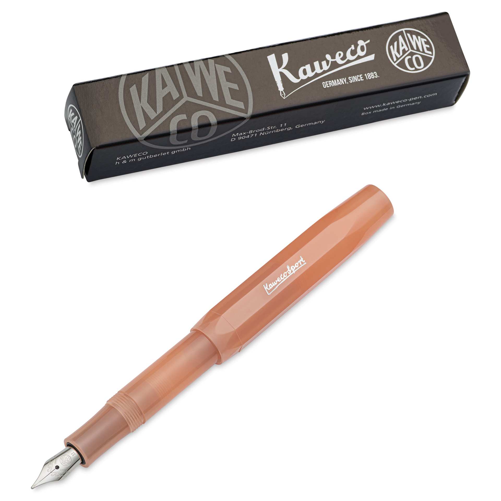 Kaweco Frosted Sport Fountain Pen - Soft Mandarin, Medium, pen fron of the packaging