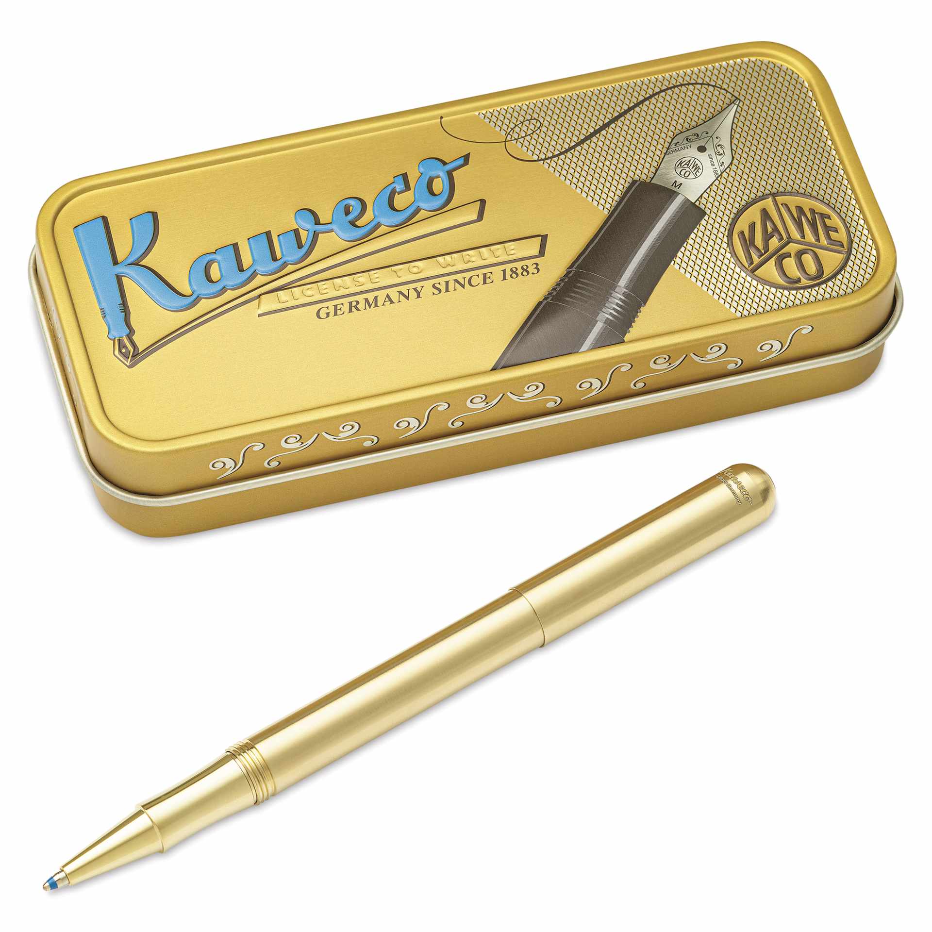 Kaweco Liliput Ballpoint Pen - Brass, pen next to the packaging