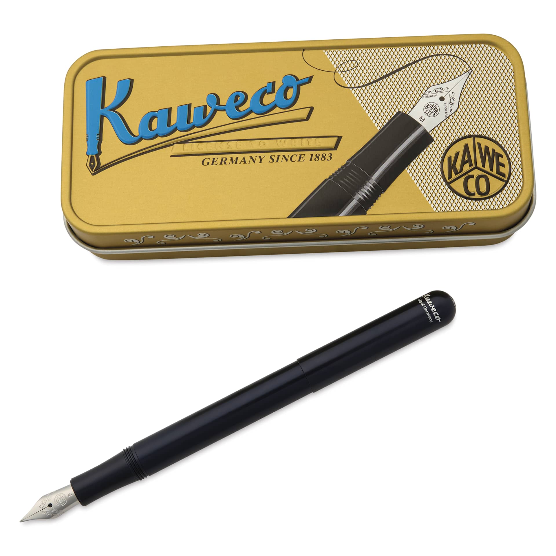Kaweco Liliput Fountain Pen - Black, Fine, pen next to the packaging