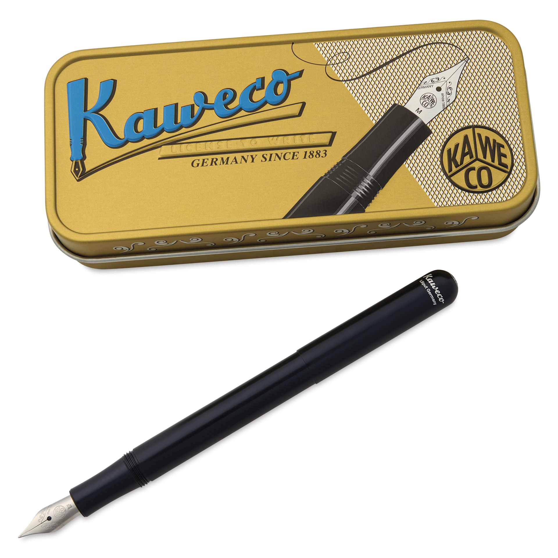 Kaweco Liliput Fountain Pen - Black, Extra-Fine, pen next to the packaging