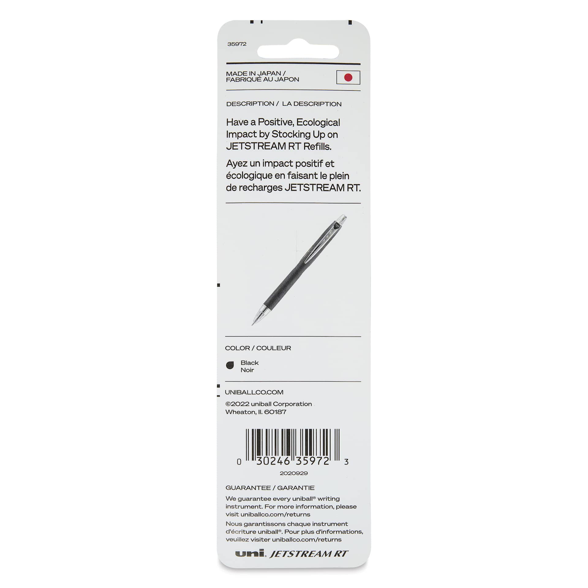 Uni-Ball Jetstream RT Ballpoint Refills - Black, 1.0 mm, Pkg of 2, back of the packaging