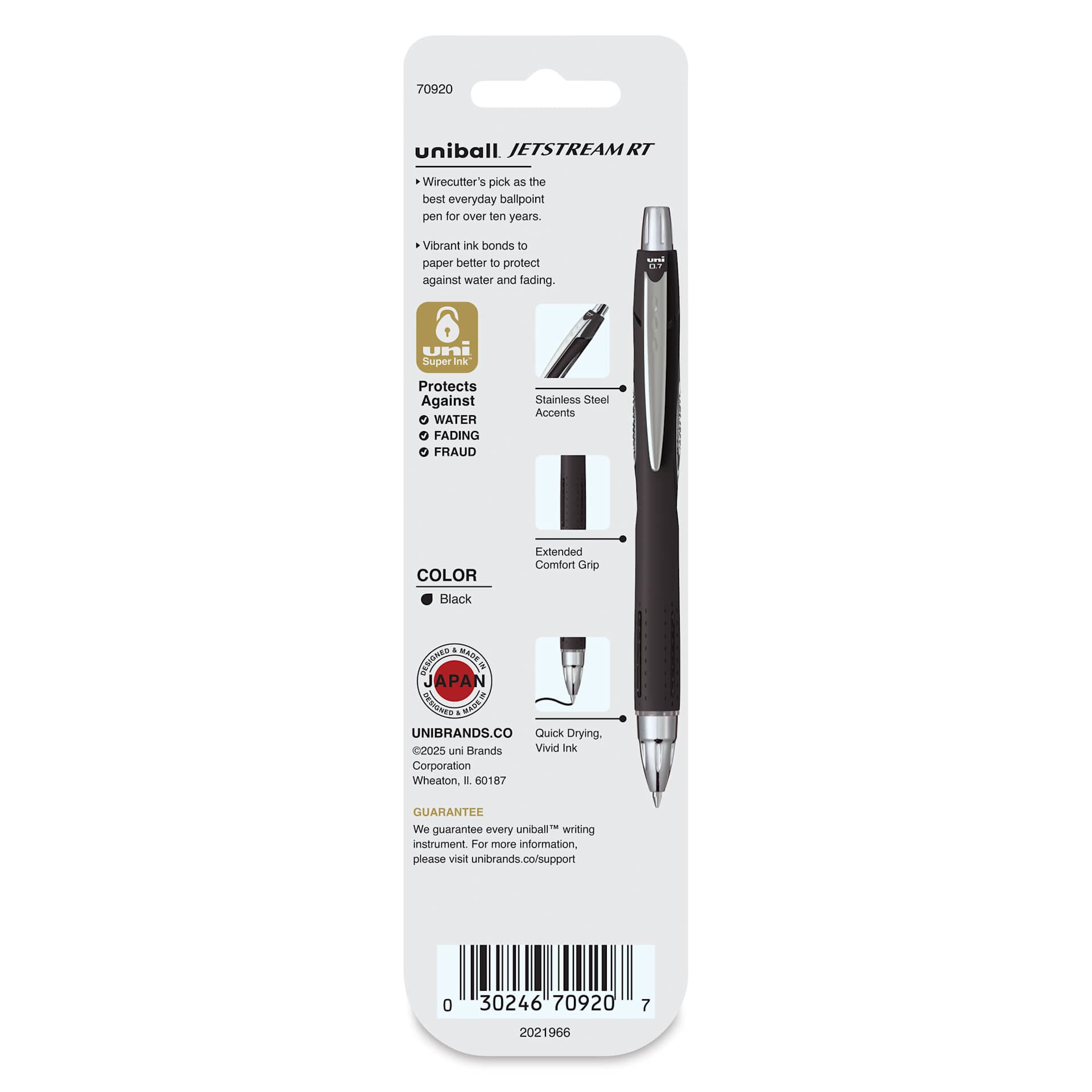 Uni-Ball Jetstream RT Retractable Ballpoint Pens - Black, 0.7 mm, Set of 2, back of packaging