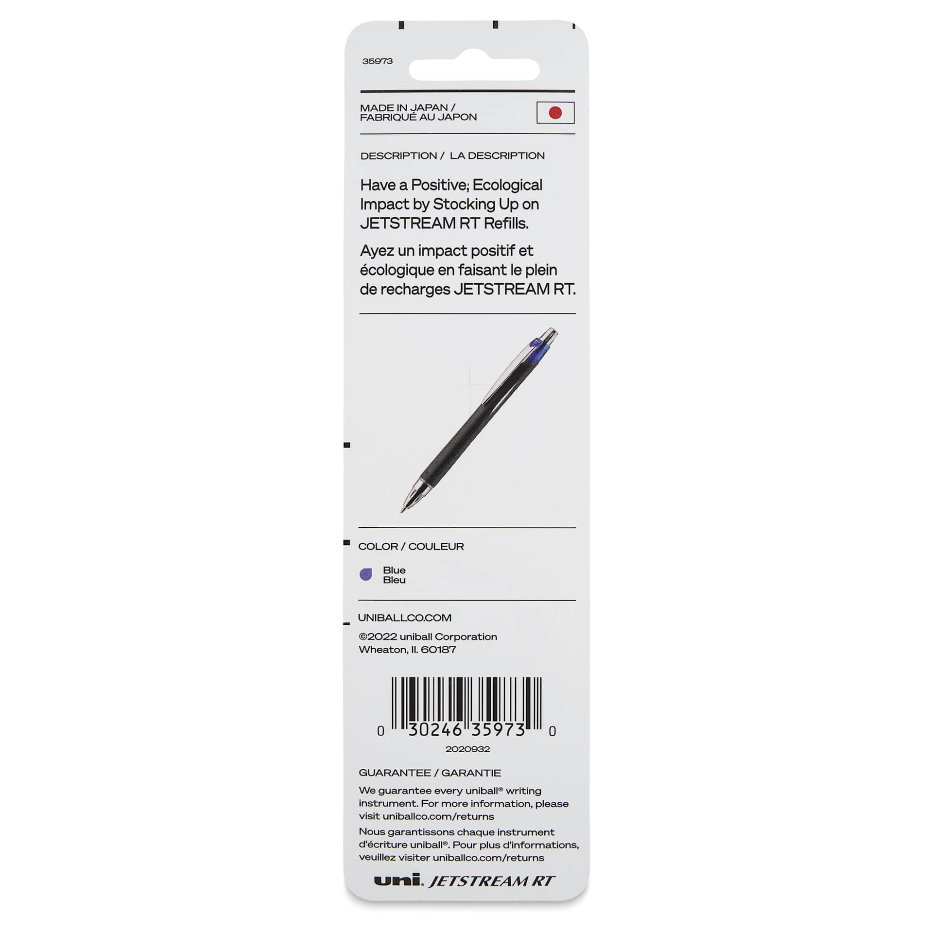 Uni-Ball Jetstream RT Ballpoint Refills - Blue, 1.0 mm, Pkg of 2, back of the packaging