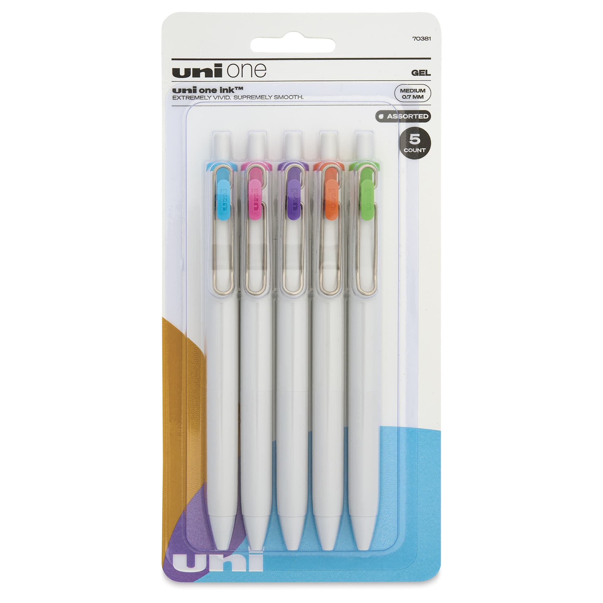 Uni-Ball One Retractable Gel Pens - Assorted Colors, Pkg of 5, front of the packaging