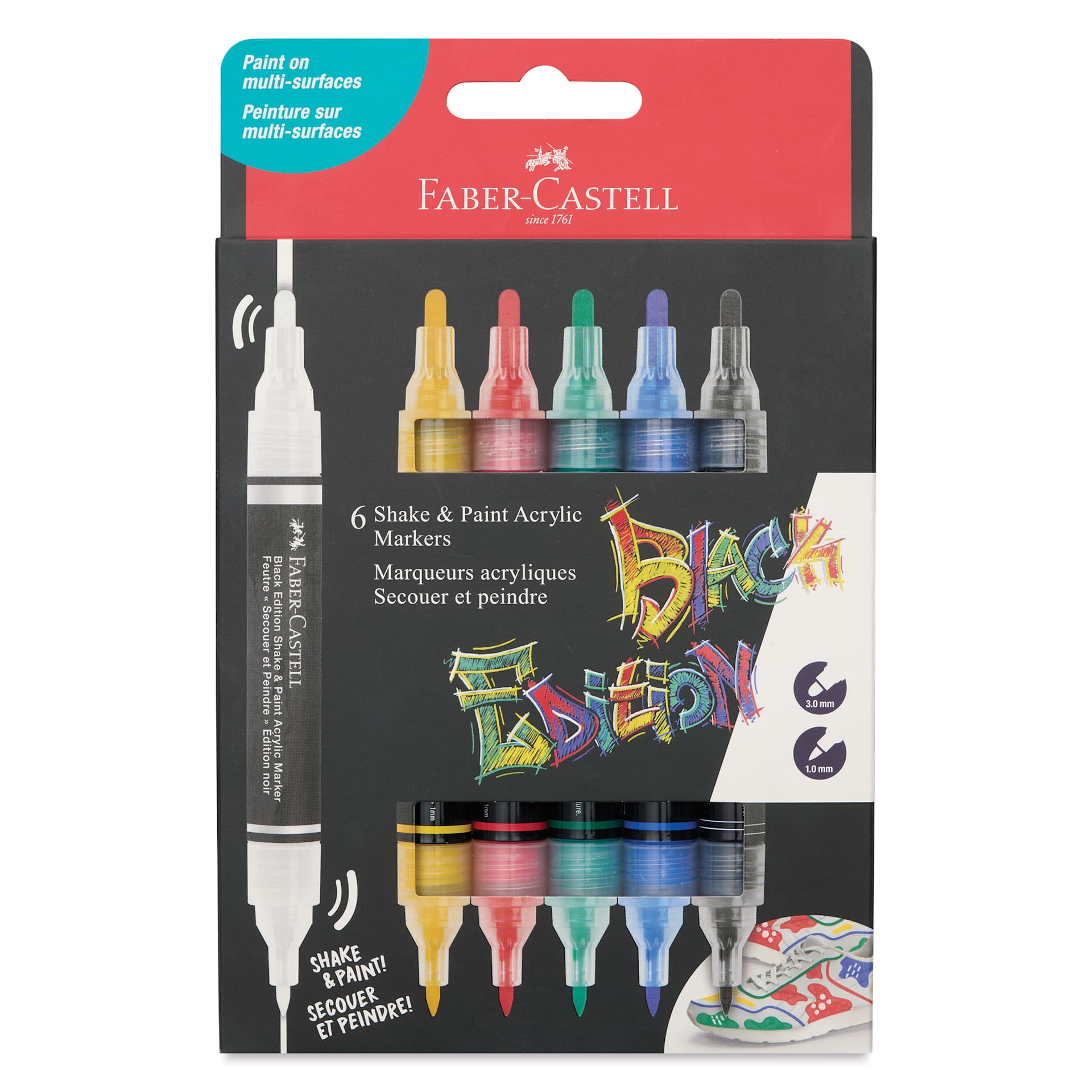 Faber-Castell Black Edition Twin Acrylic Marker - Classic Colors, Set of 6, front of pack