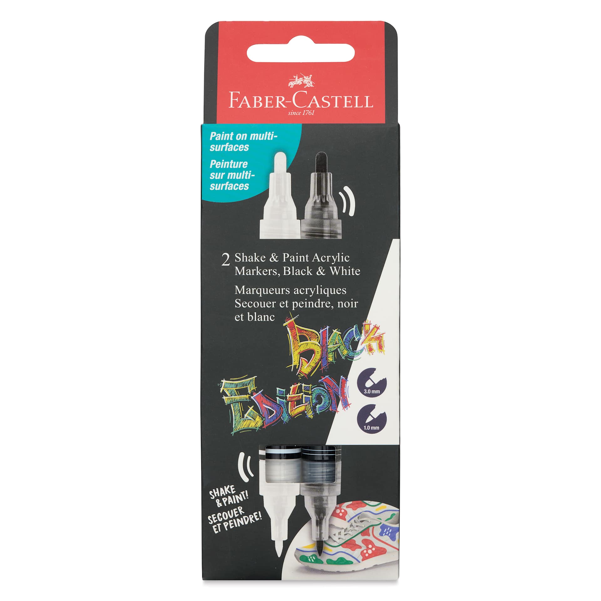 Faber-Castell Black Edition Twin Acrylic Marker - Black and White, Set of 2, front of pack