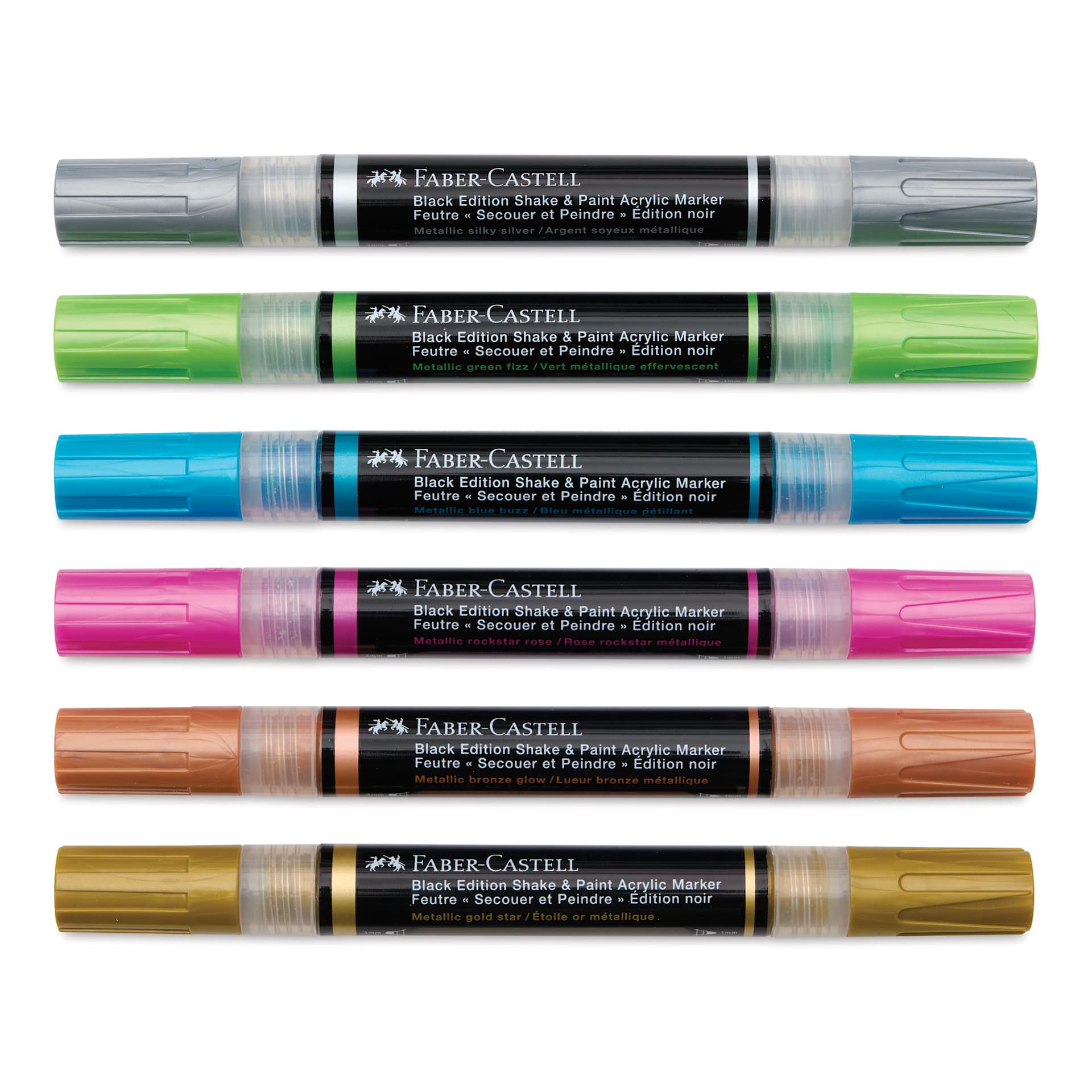 Faber-Castell Black Edition Twin Acrylic Marker - Metallic Colors, Set of 6