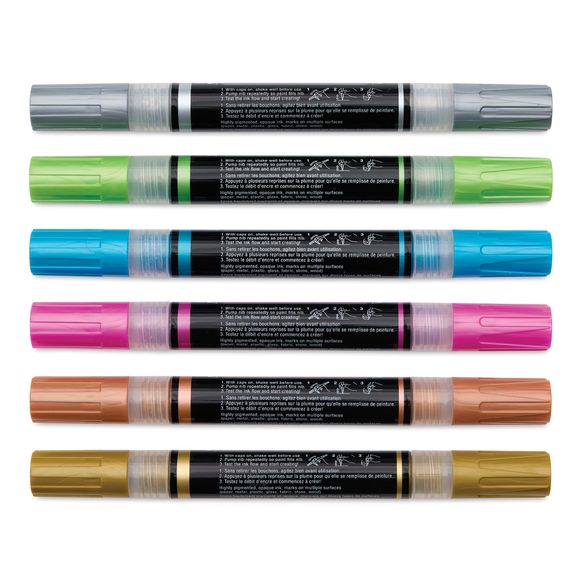 Faber-Castell Black Edition Twin Acrylic Marker - Metallic Colors, Set of 6, caps on