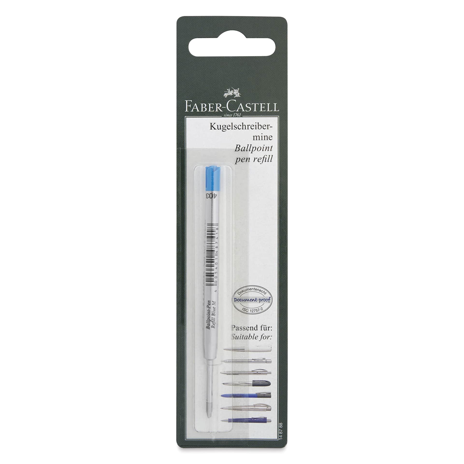 Faber-Castell Ballpoint Pen Refill - Blue, Medium Tip, front of the packaging