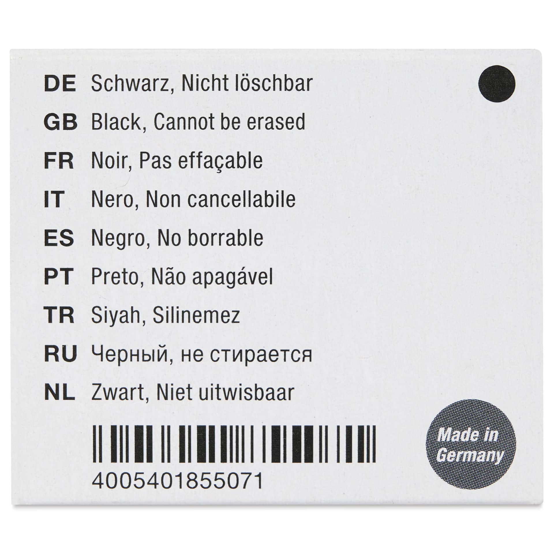 Faber-Castell Fountain Pen Cartridges - Brilliant Black, Pkg of 6 - back of packaging