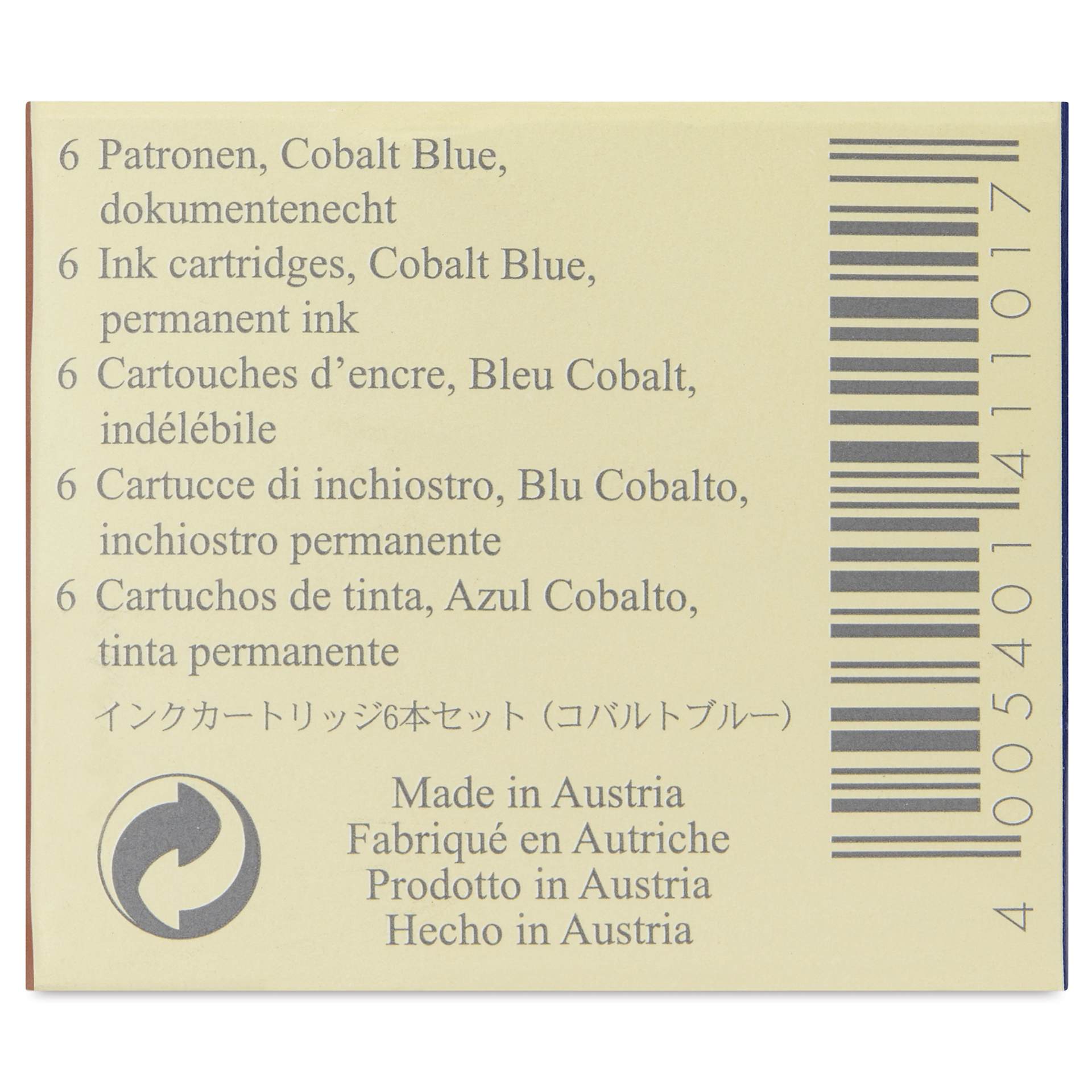 Graf von Faber-Castell Fountain Pen Cartridges - Cobalt Blue, Pkg of 6 - back of packaging