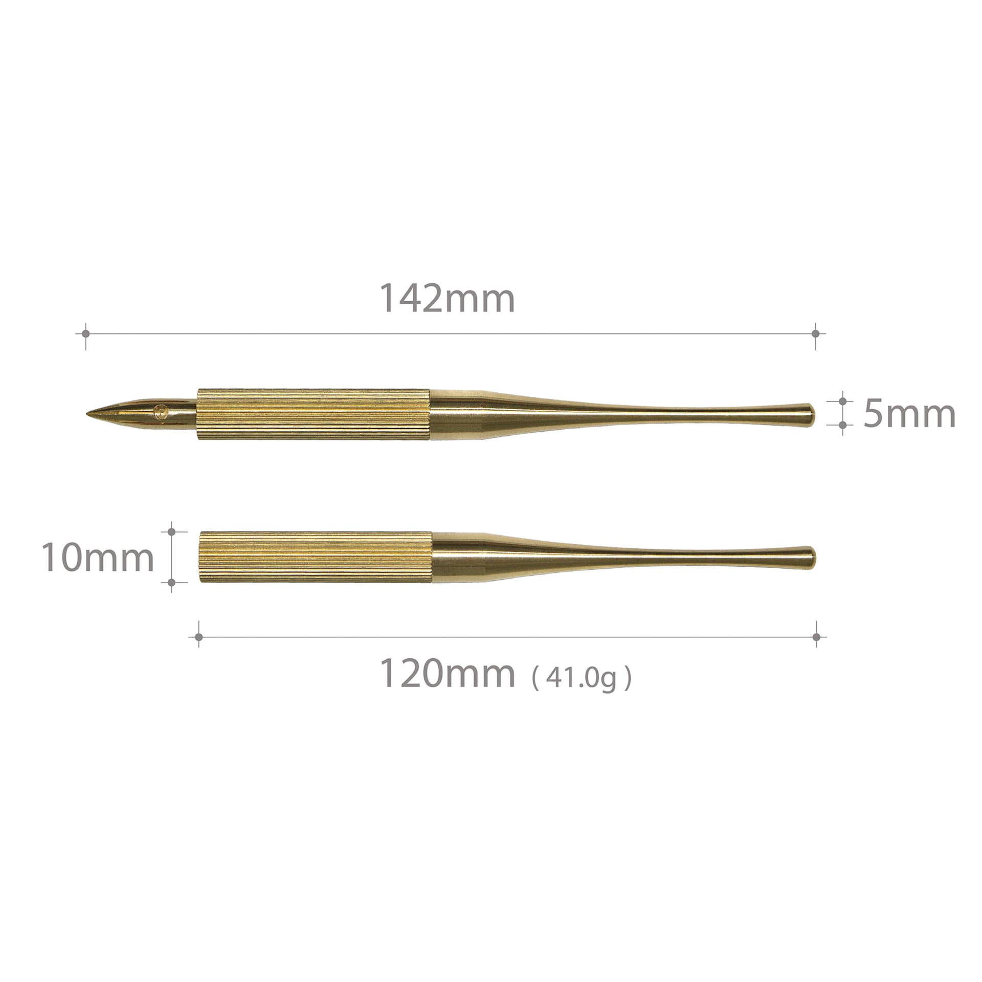 Colorverse Shuttle Nib Holder, dimensions of the short Brass holder with and without nib (not included)