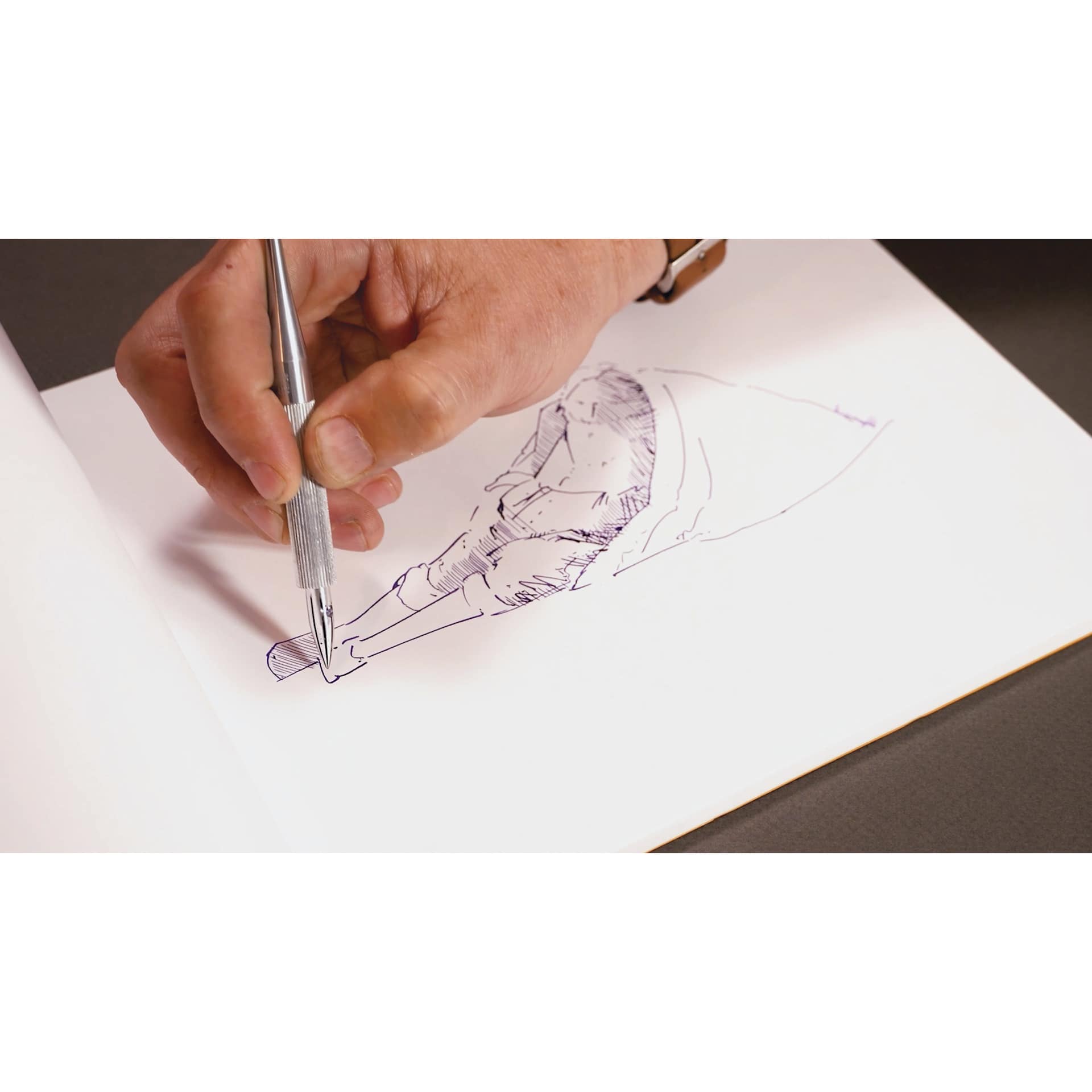 Colorverse Shuttle Dip Pen Nib - Aluminum, drawing in progress
