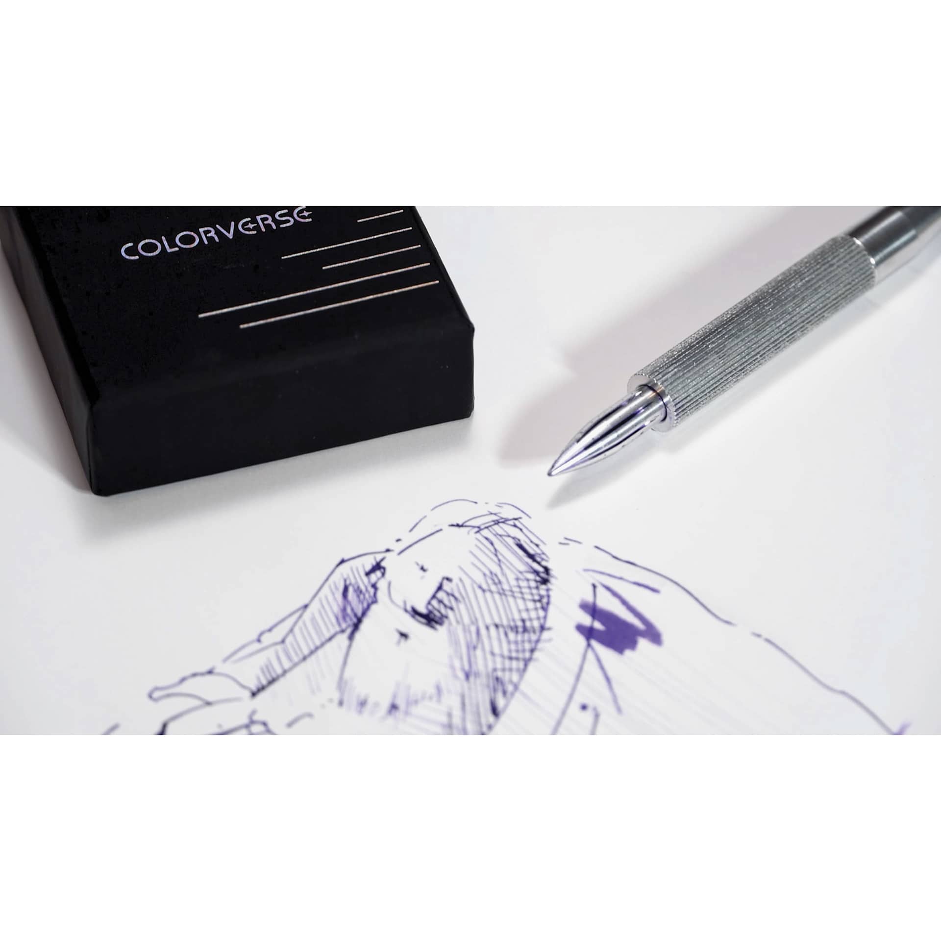 Colorverse Shuttle Dip Pen Nib - Aluminum, close-up of drawing