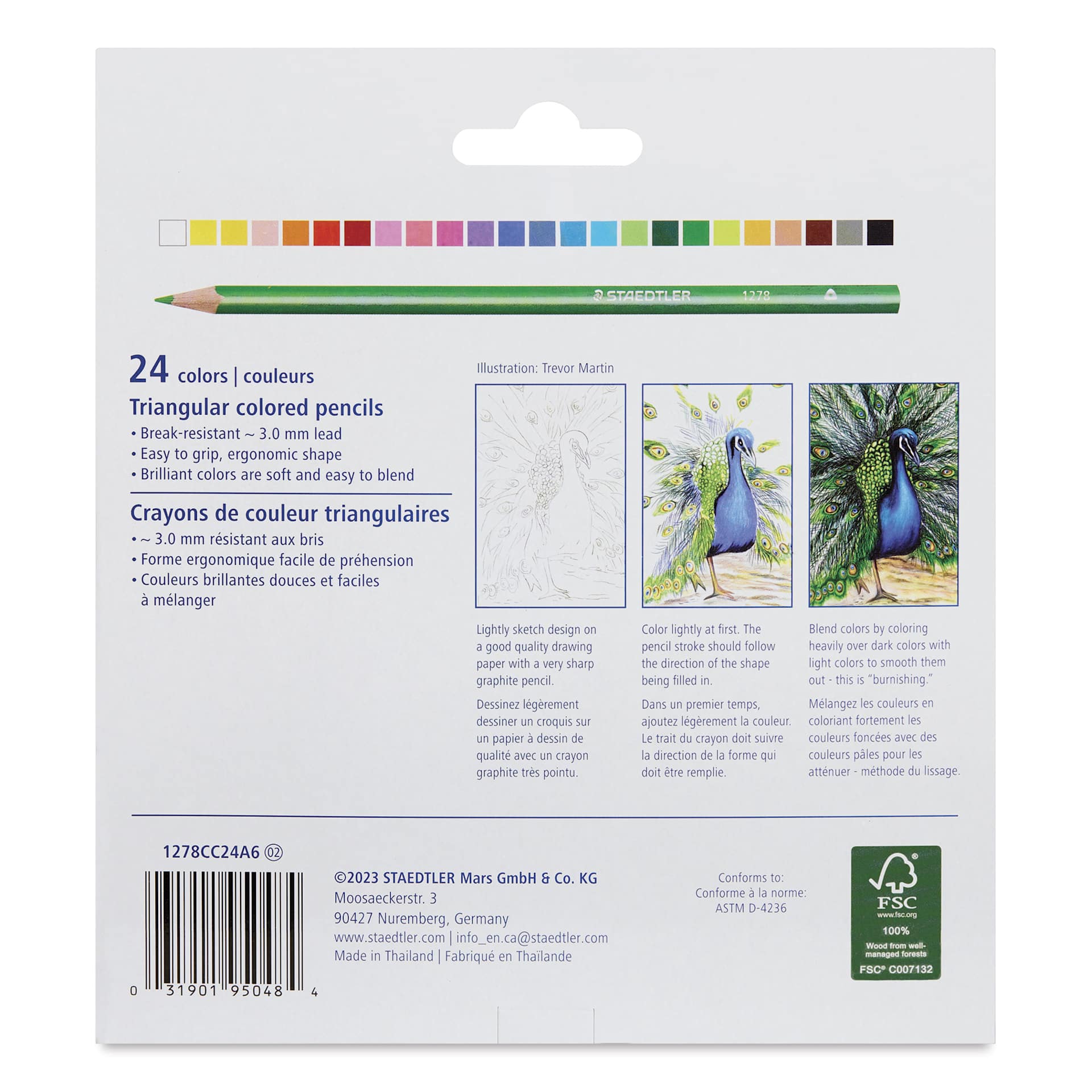 Staedtler Triangular Colored Pencils - Set of 24 - back of packaging
