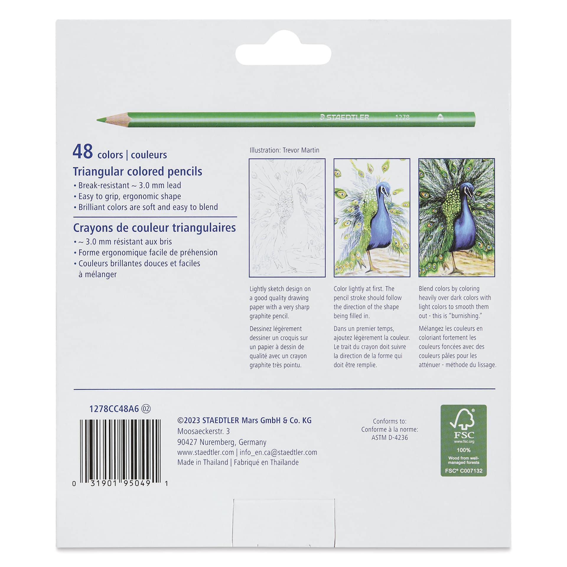 Staedtler Triangular Colored Pencils - Set of 48 - back of packaging