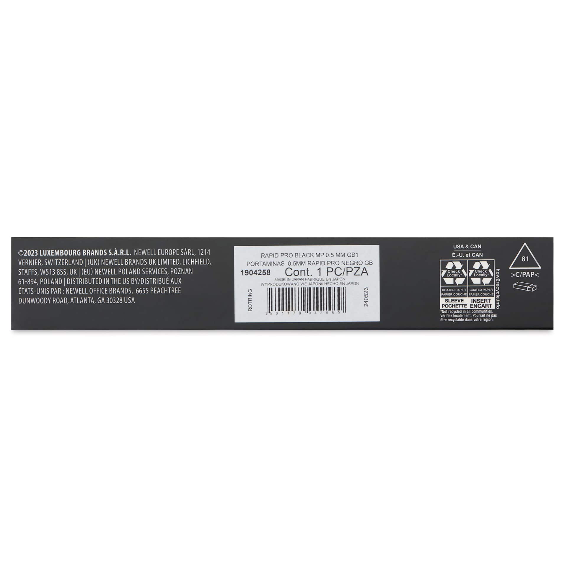 Rotring Rapid Pro Mechanical Pencil - Black, 0.5 mm, back of the packaging