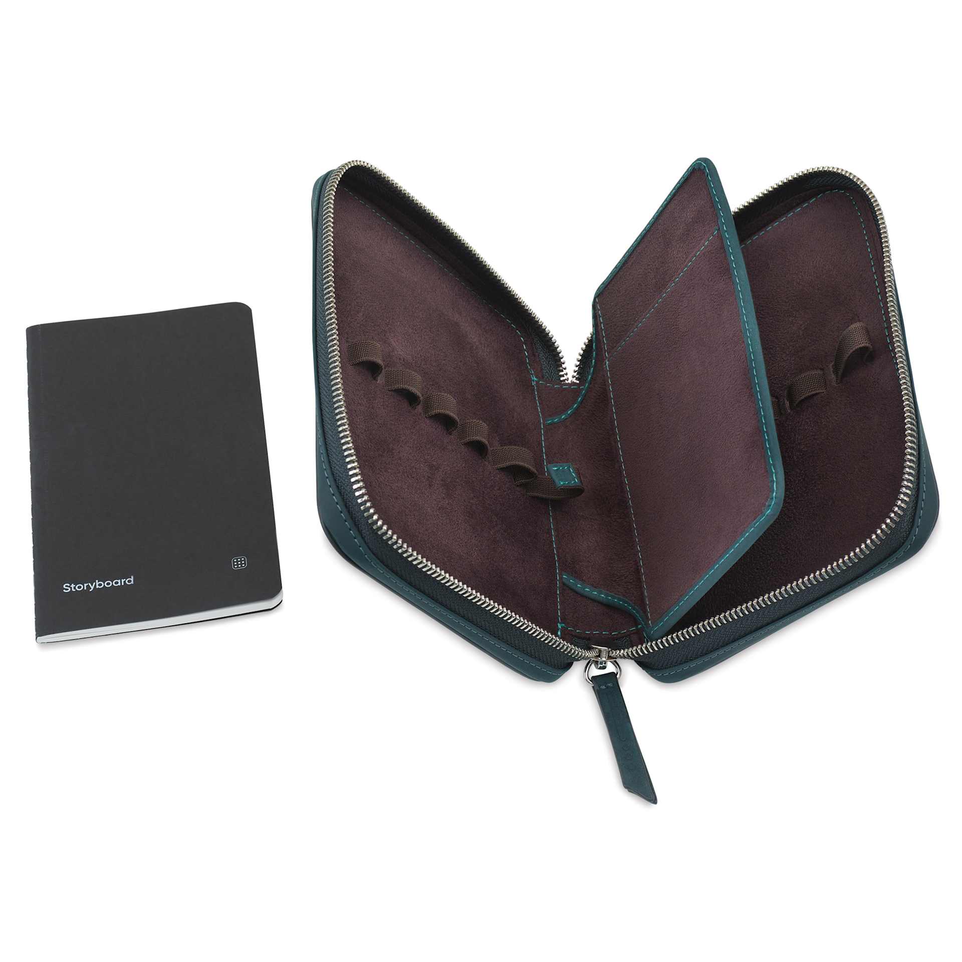 Endless Companion 10 Pen Pouch - Blue, pen case open and pocket notebook