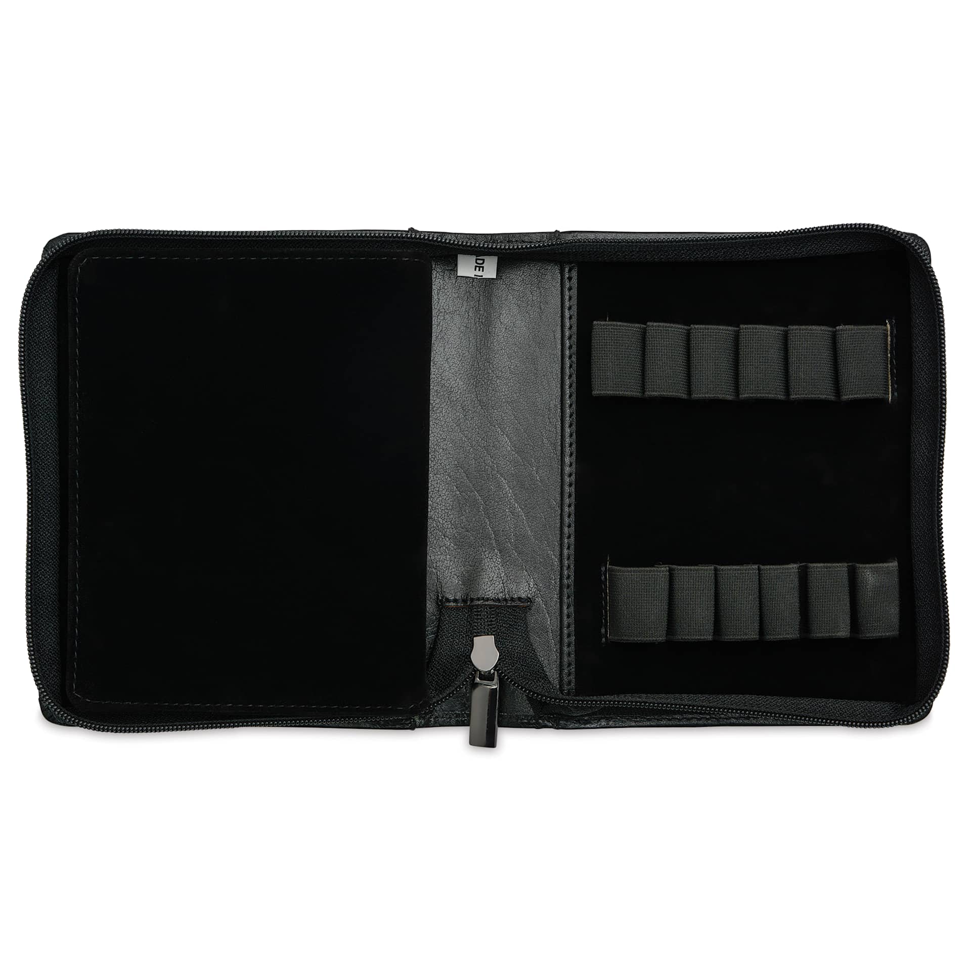 Girologio 12 Leather Pen Zip Case - Black, open showing interior