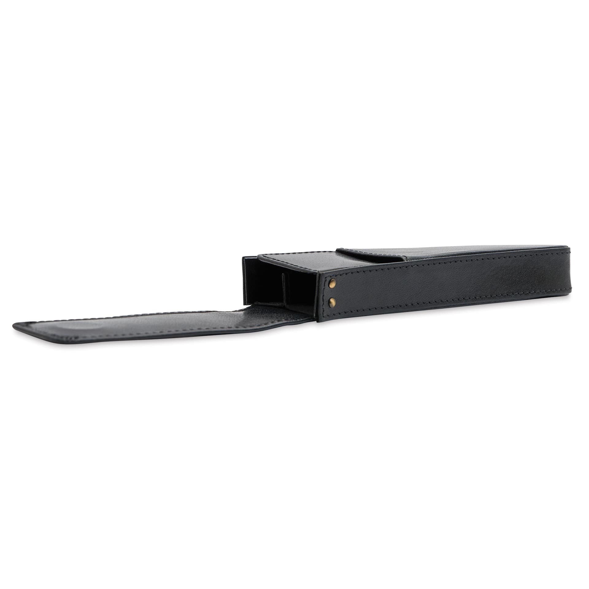 Girologio 2 Leather Pen Case - Black, laid flat and open