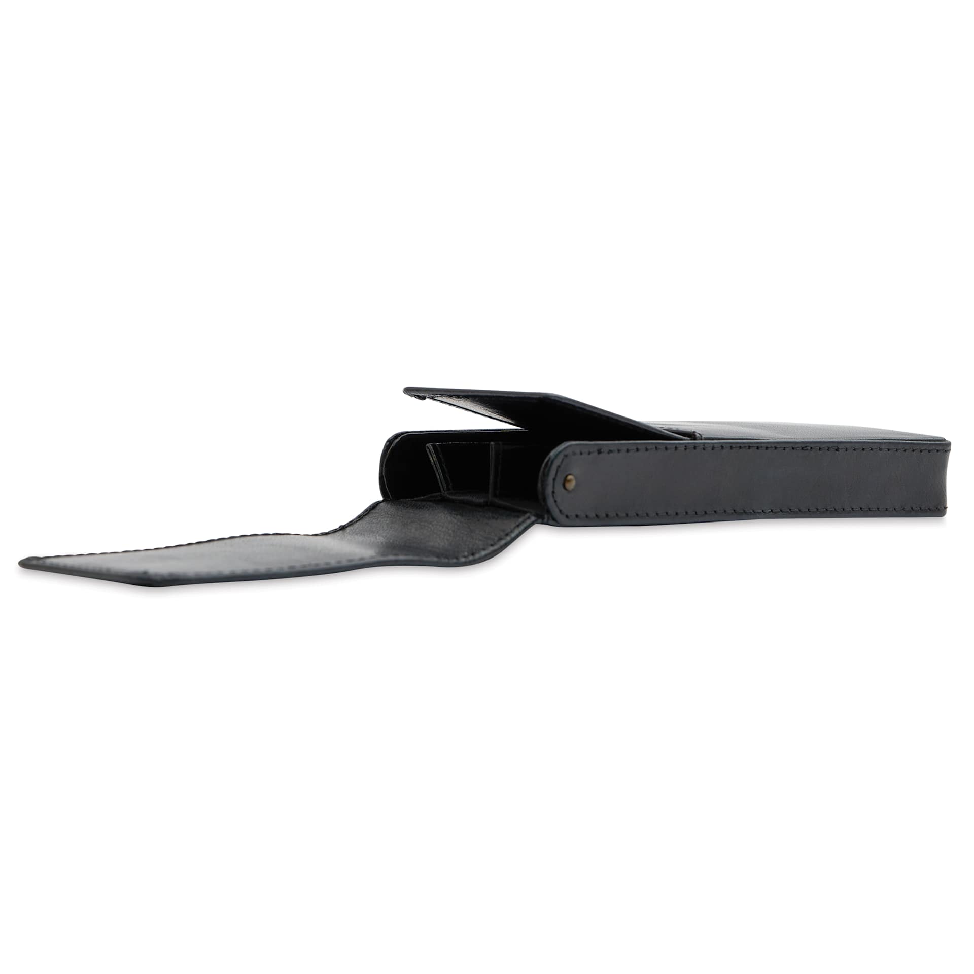 Girologio 3 Leather Pen Case - Black, laid flat and open