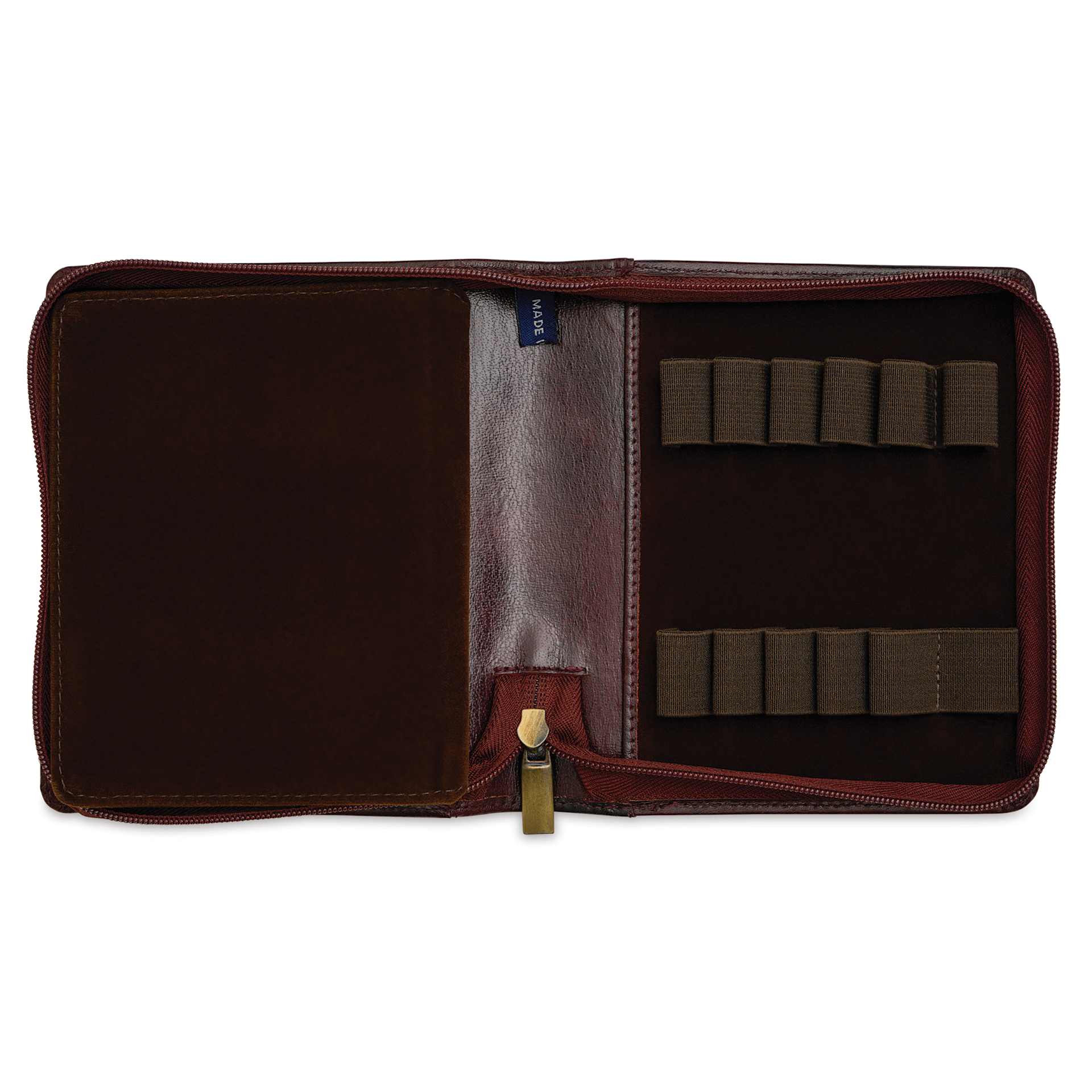 Girologio 12 Leather Pen Zip Case - Oxblood, open showing interior