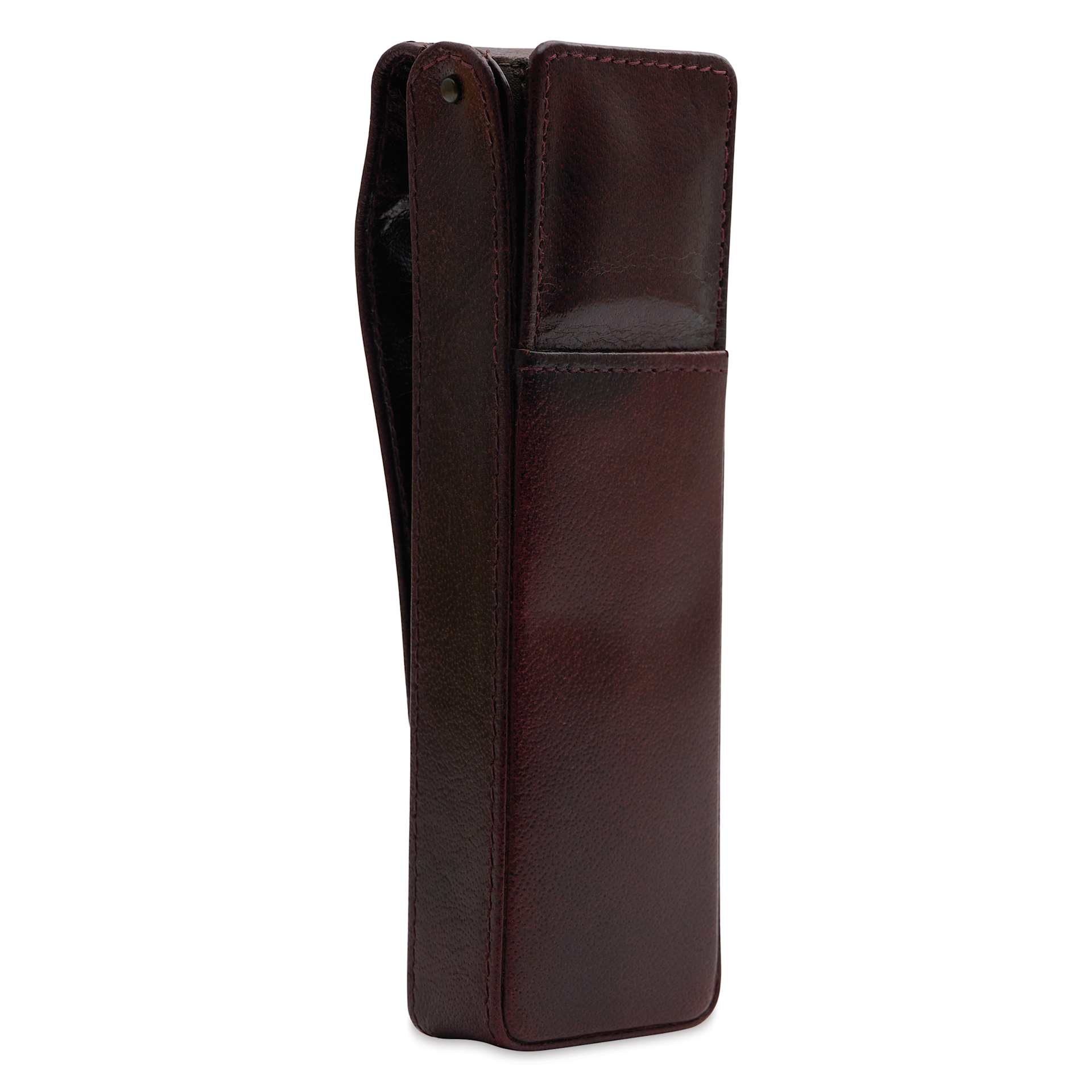 Girologio 2 Leather Pen Case - Oxblood, side of the cas and open