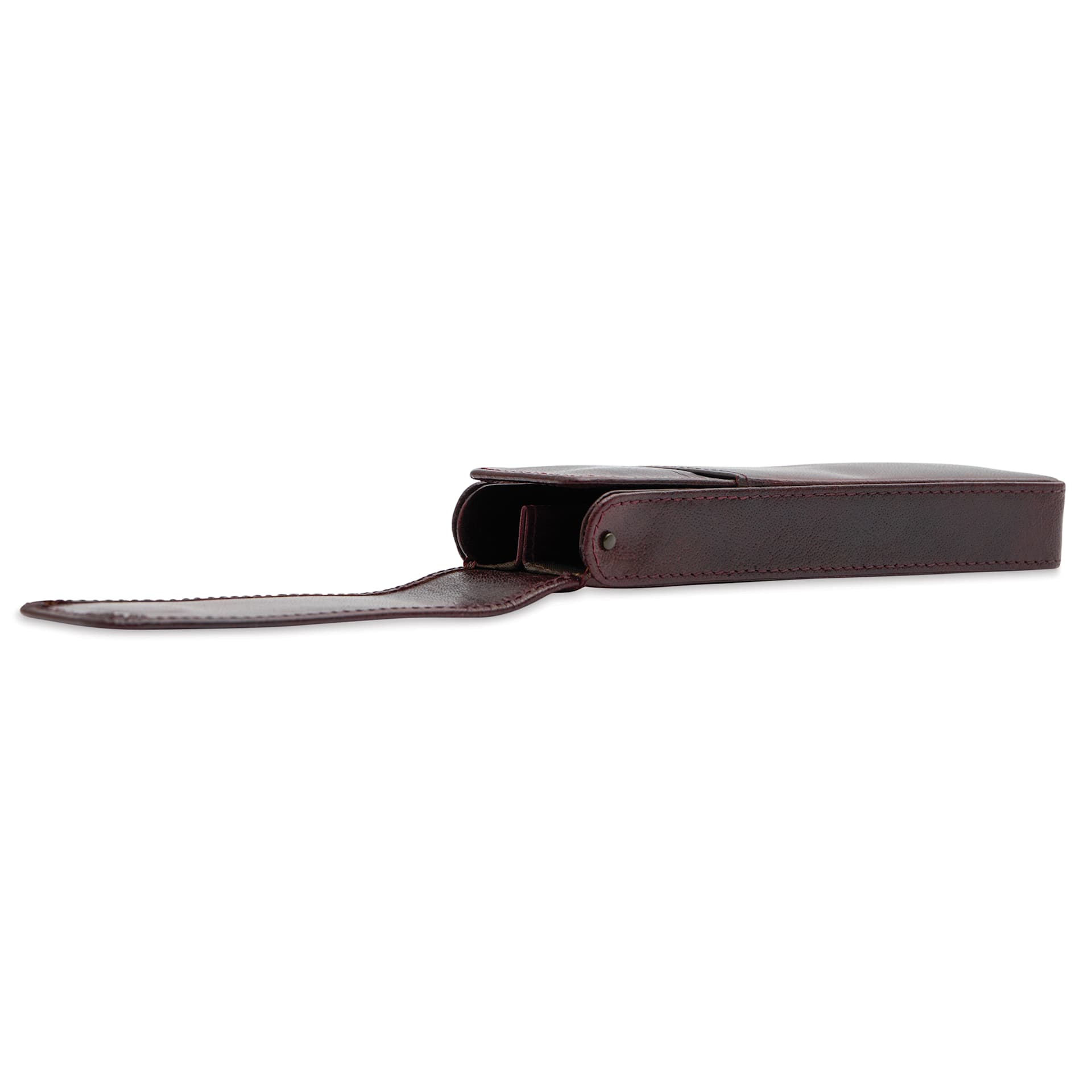 Girologio 2 Leather Pen Case - Oxblood, laid out and open