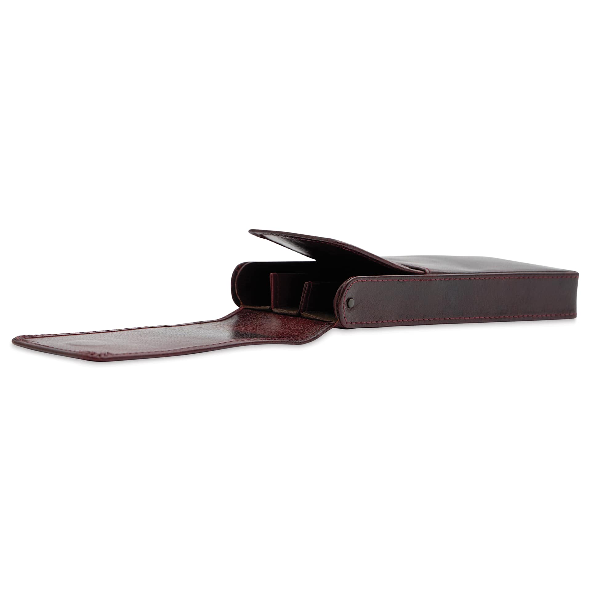 Girologio 3 Leather Pen Case - Oxblood, laid flat and open