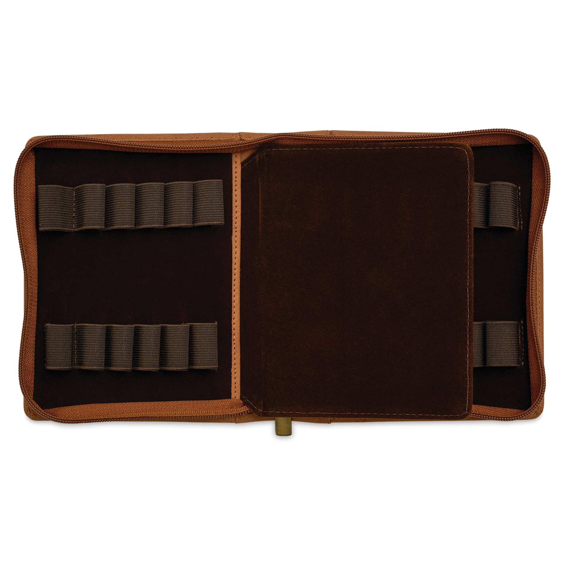 Girologio 12 Leather Pen Zip Case - Saddle Tan, open