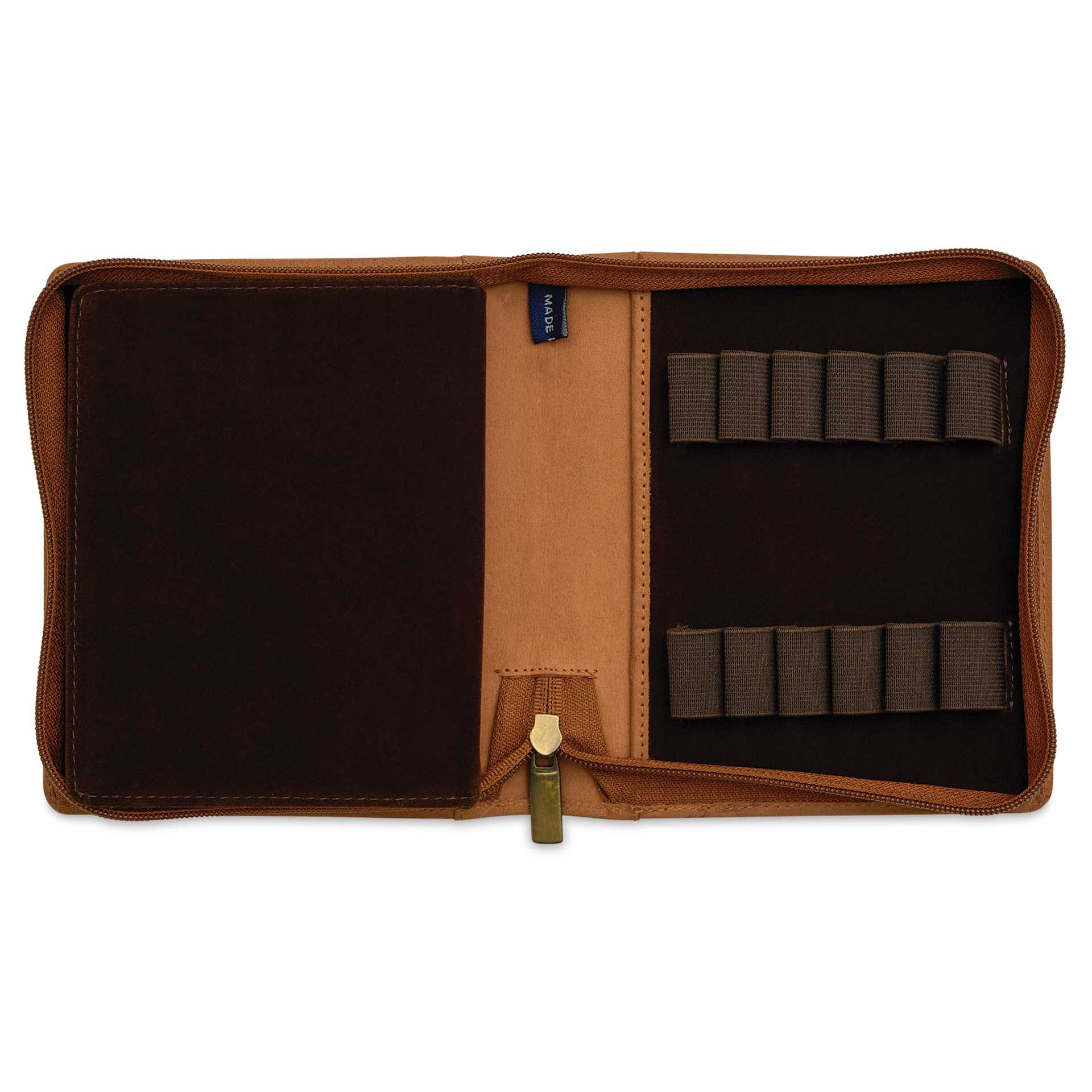 Girologio 12 Leather Pen Zip Case - Saddle Tan, open showing interior