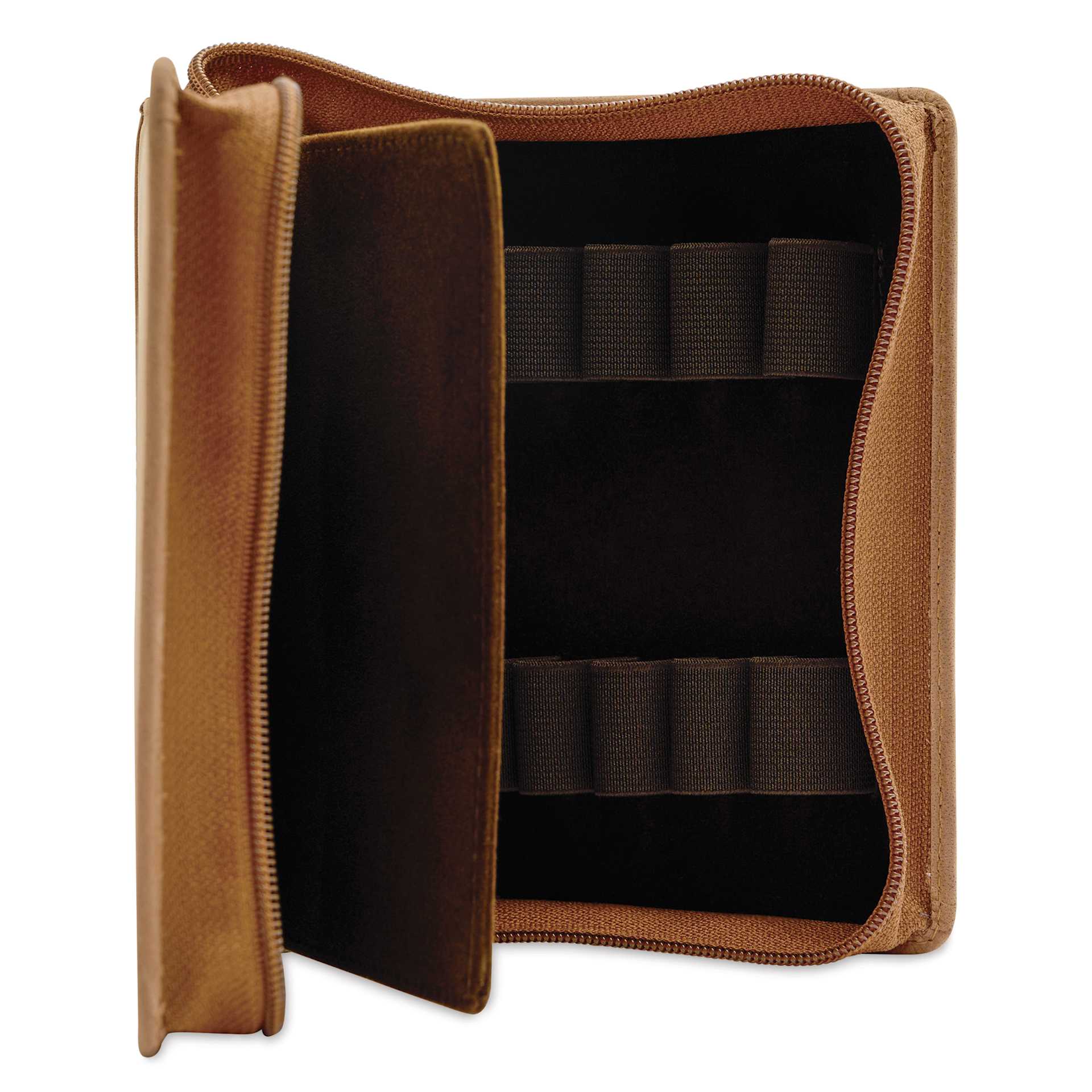 Girologio 12 Leather Pen Zip Case - Saddle Tan, open showing compartments
