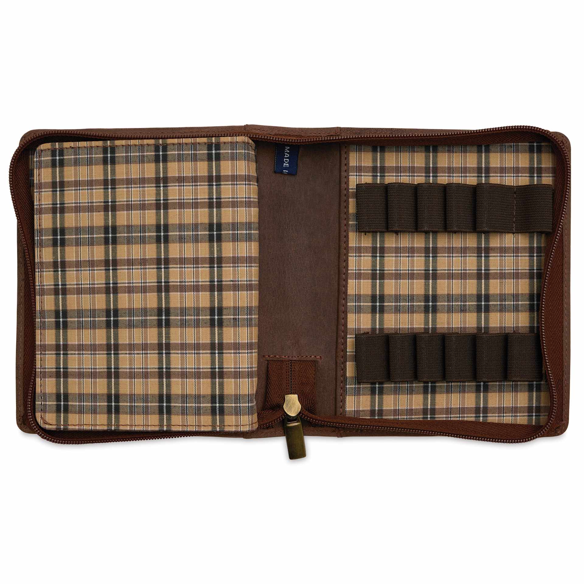 Girologio 12 Leather Pen Zip Case - Bomber Brown, open