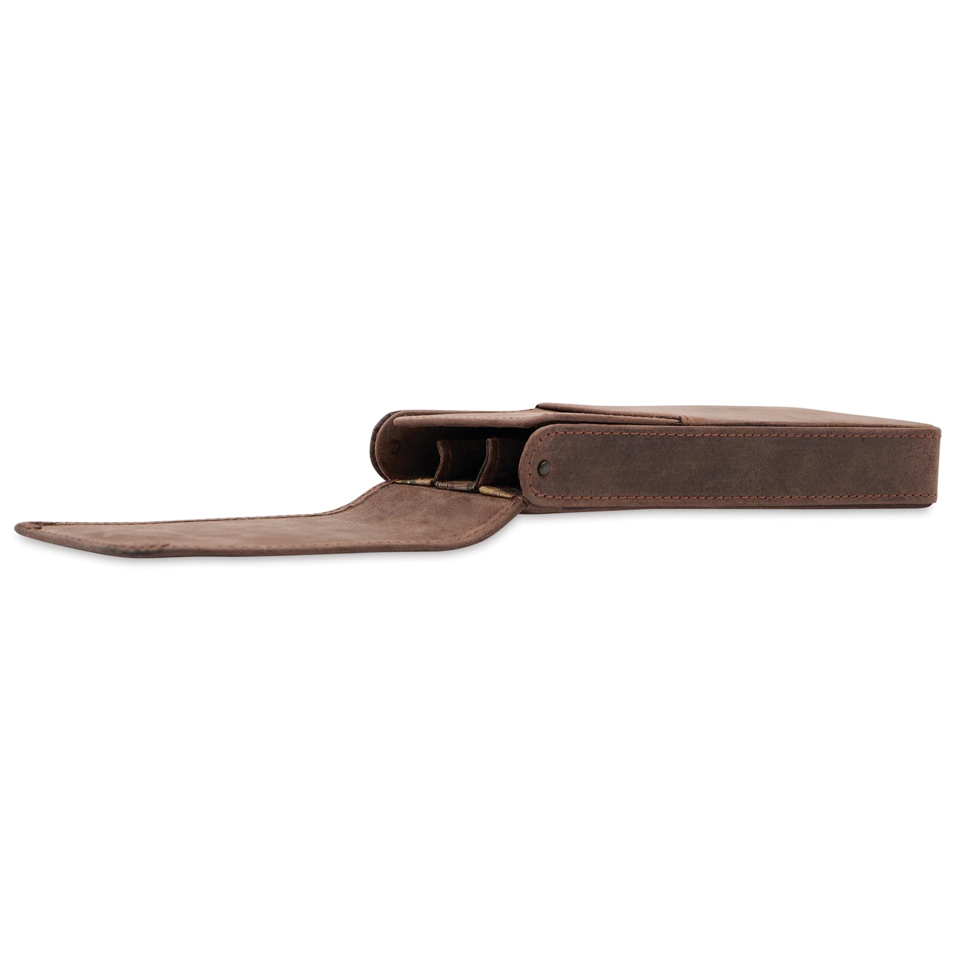 Girologio 3 Leather Pen Case - Bomber Brown, laid flat and open