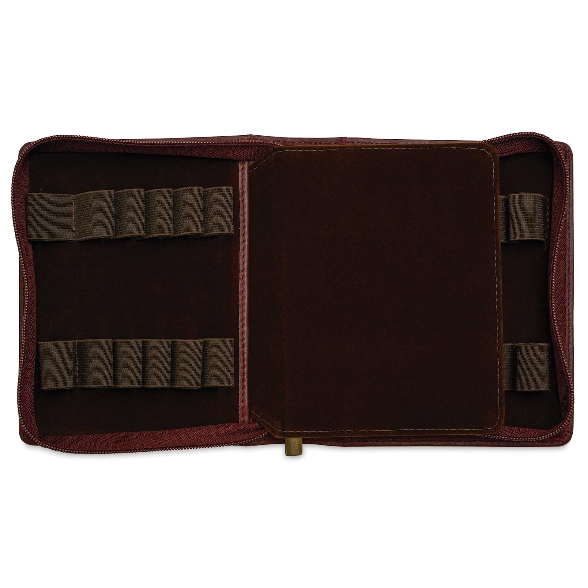 Girologio 12 Leather Pen Zip Case - Antique Brown, open