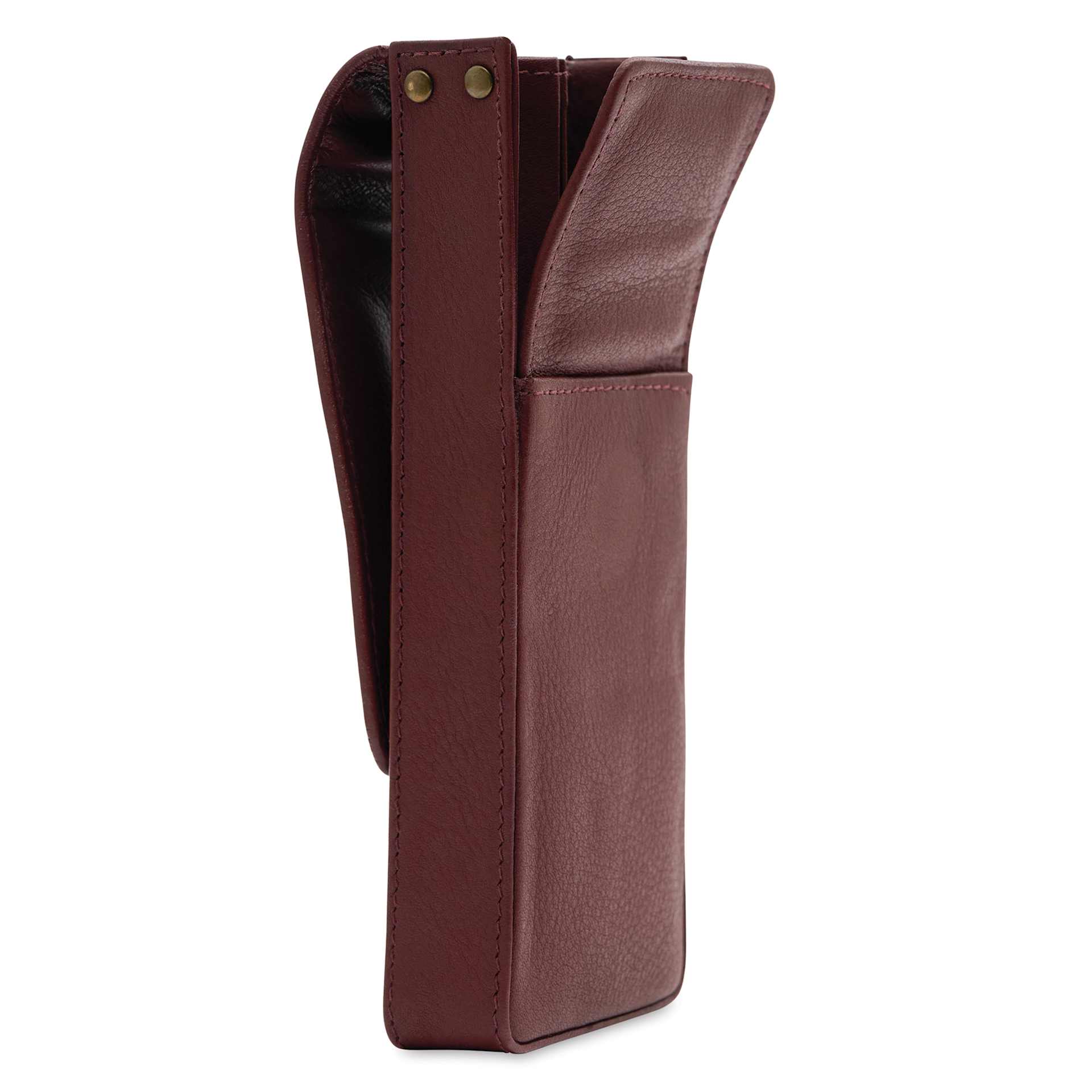 Girologio 3 Leather Pen Case - Antique Brown, side with flap open