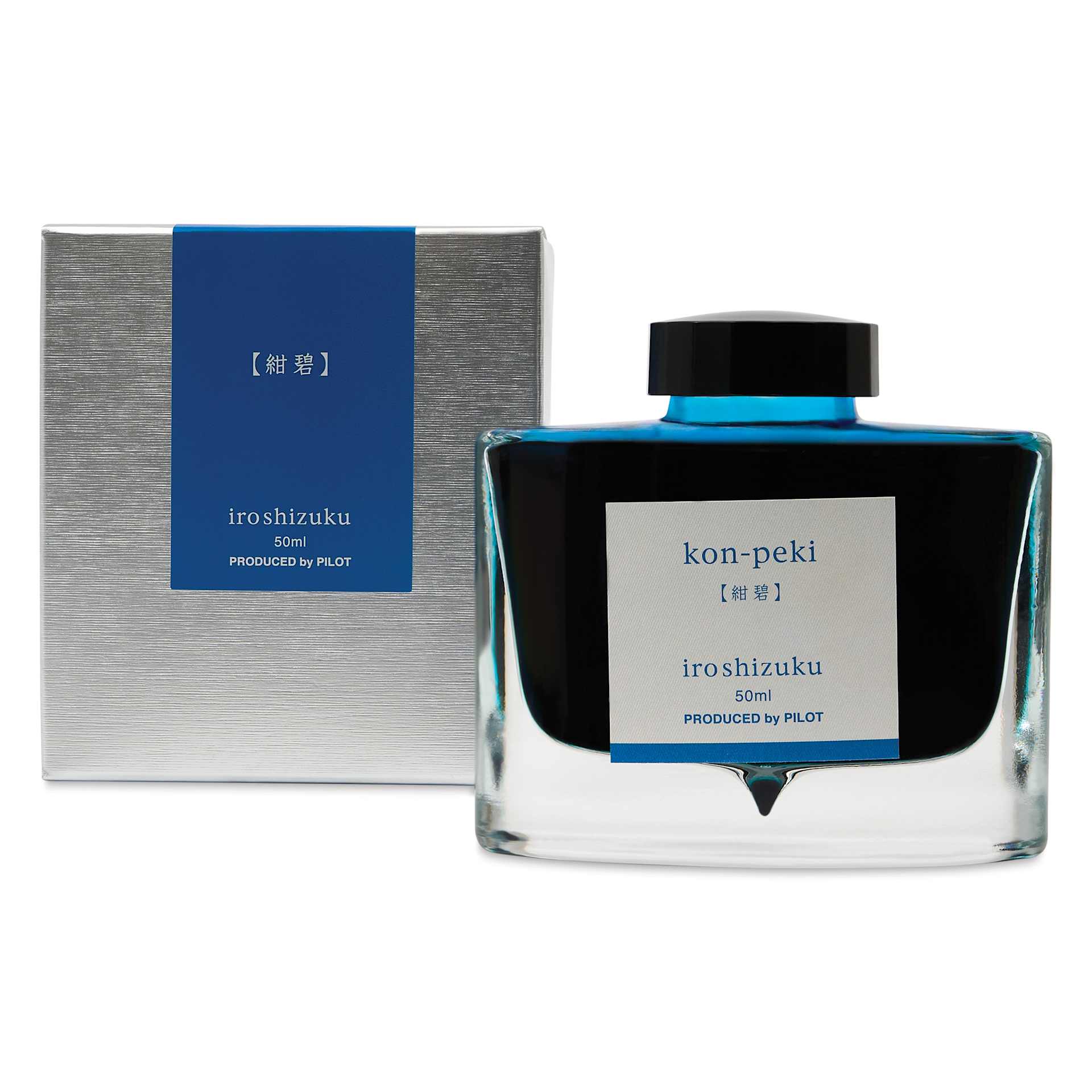 Pilot Iroshizuku Fountain Pen Ink - Deep Blue (Kon-peki), 50 ml, packaging and bottle